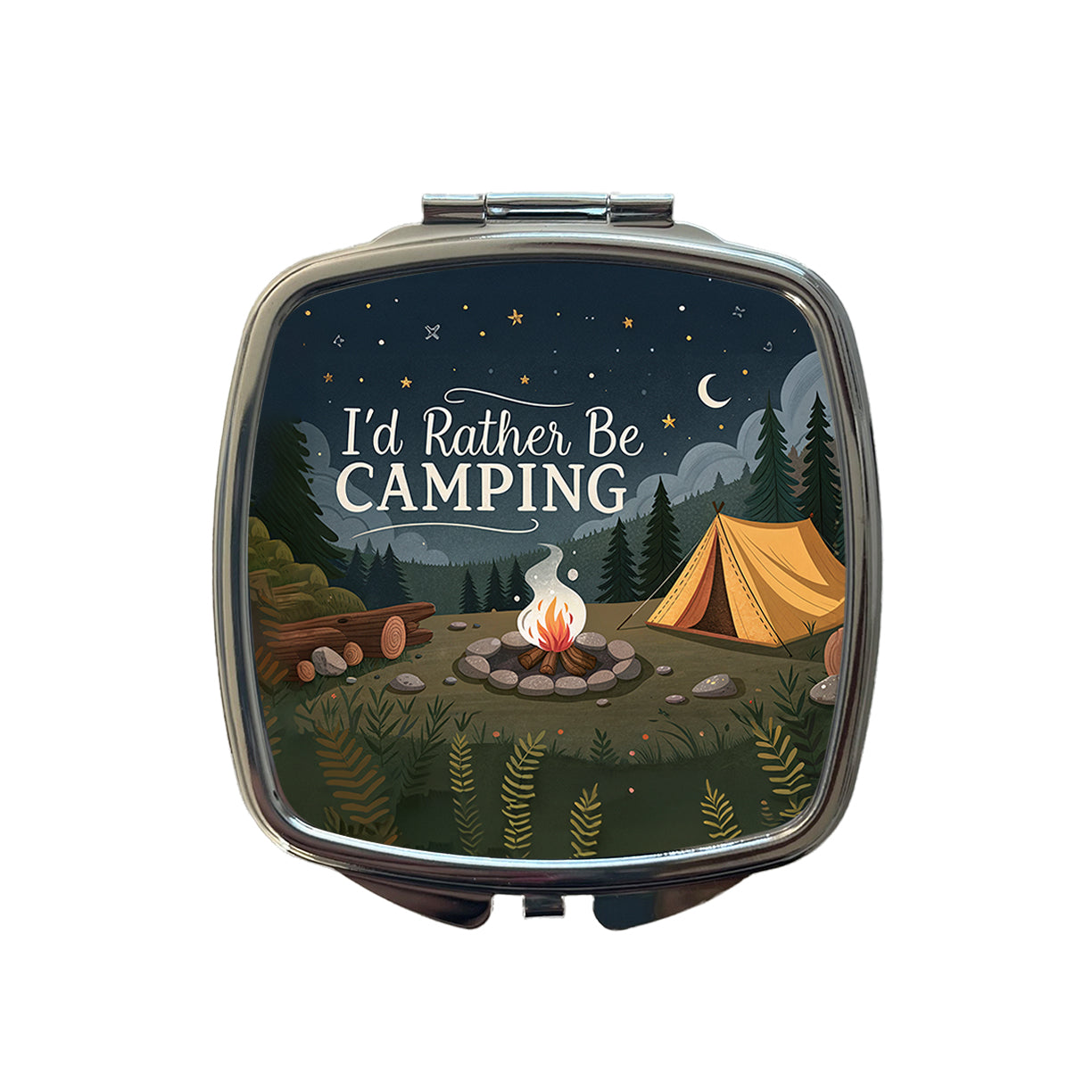 I'd Rather Be Camping Campfire Tent Small Travel Purse Handbag Pocket Makeup Compact Mirror