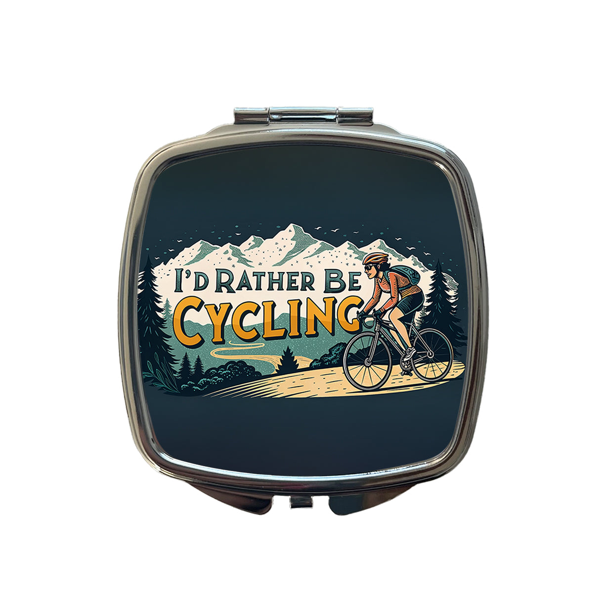 I'd Rather Be Cycling Road Mountain Bike Small Travel Purse Handbag Pocket Makeup Compact Mirror