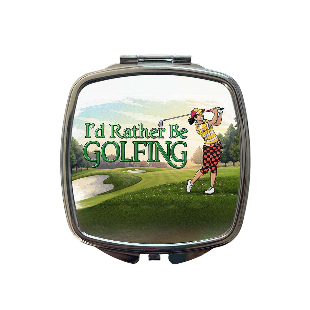 I'd Rather Be Golfing Woman Golfer Small Travel Purse Handbag Pocket Makeup Compact Mirror