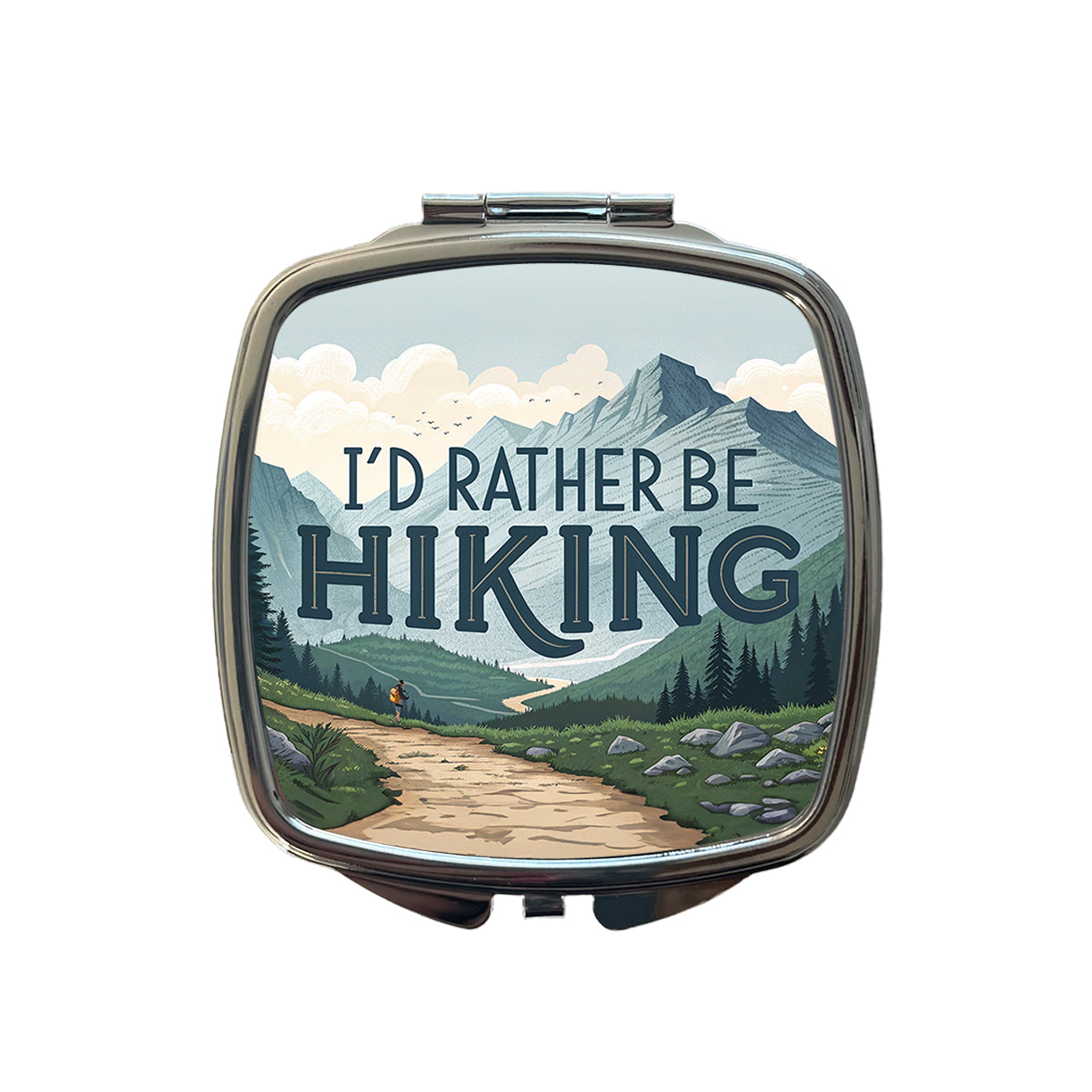 I'd Rather Be Hiking Trails Mountains Small Travel Purse Handbag Pocket Makeup Compact Mirror