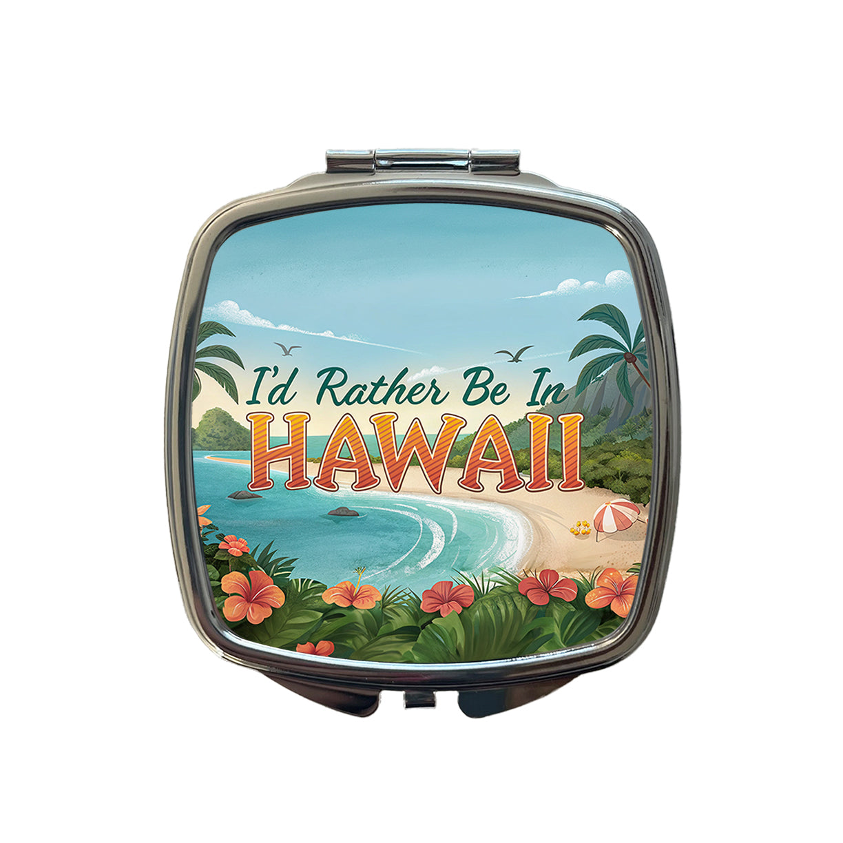 I'd Rather Be In Hawaii Small Travel Purse Handbag Pocket Makeup Compact Mirror