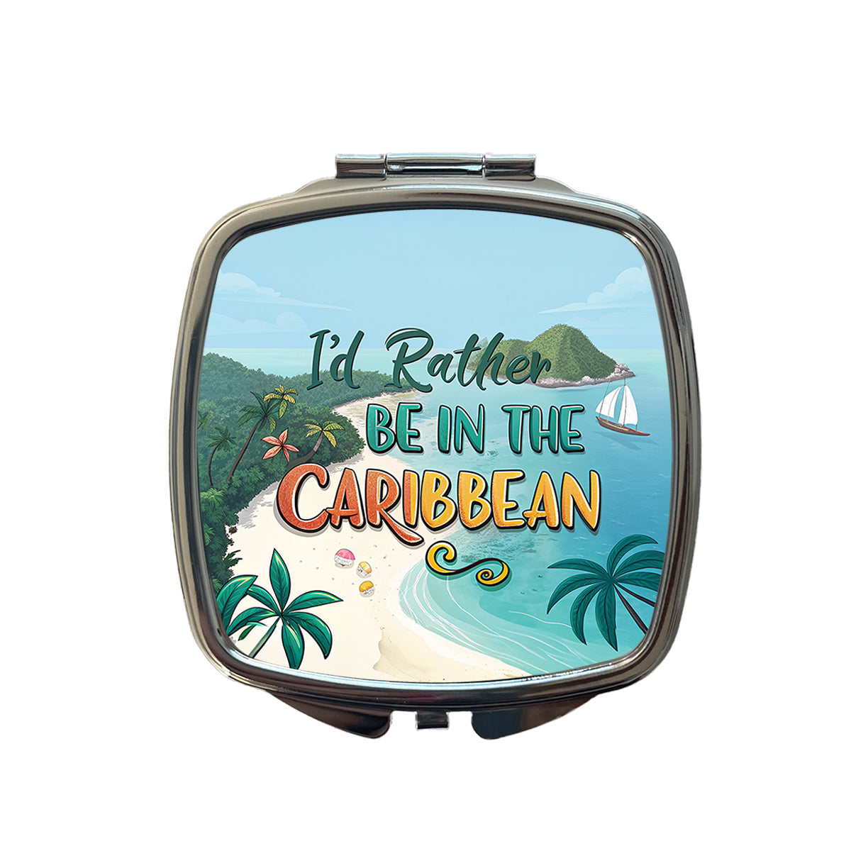 I'd Rather Be In The Caribbean Small Travel Purse Handbag Pocket Makeup Compact Mirror
