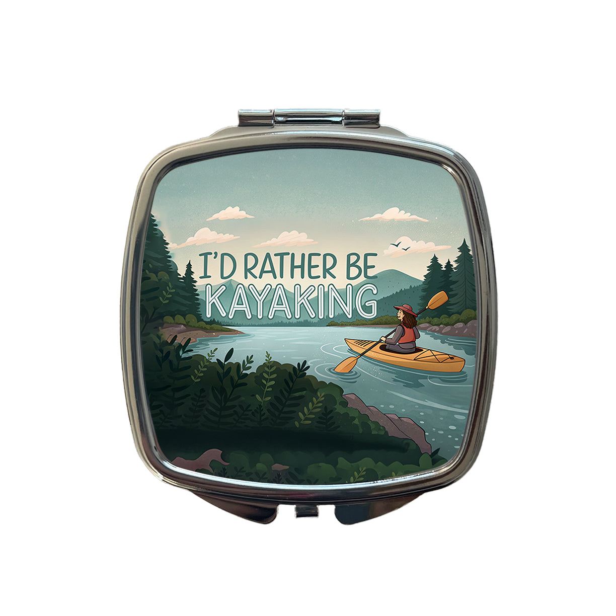 I'd Rather Be Kayaking Woman Kayaker Small Travel Purse Handbag Pocket Makeup Compact Mirror