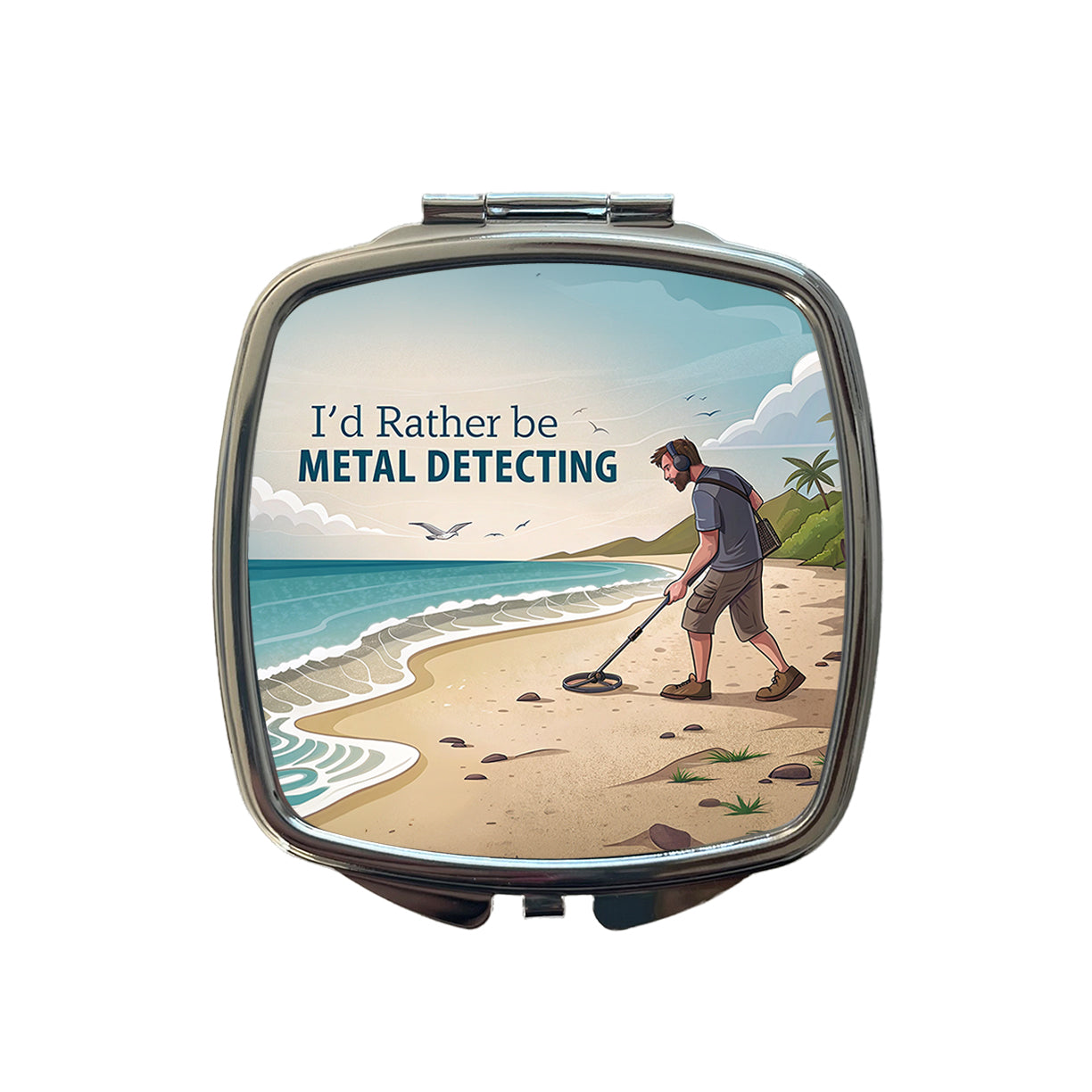 I'd Rather Be Metal Detecting Small Travel Purse Handbag Pocket Makeup Compact Mirror