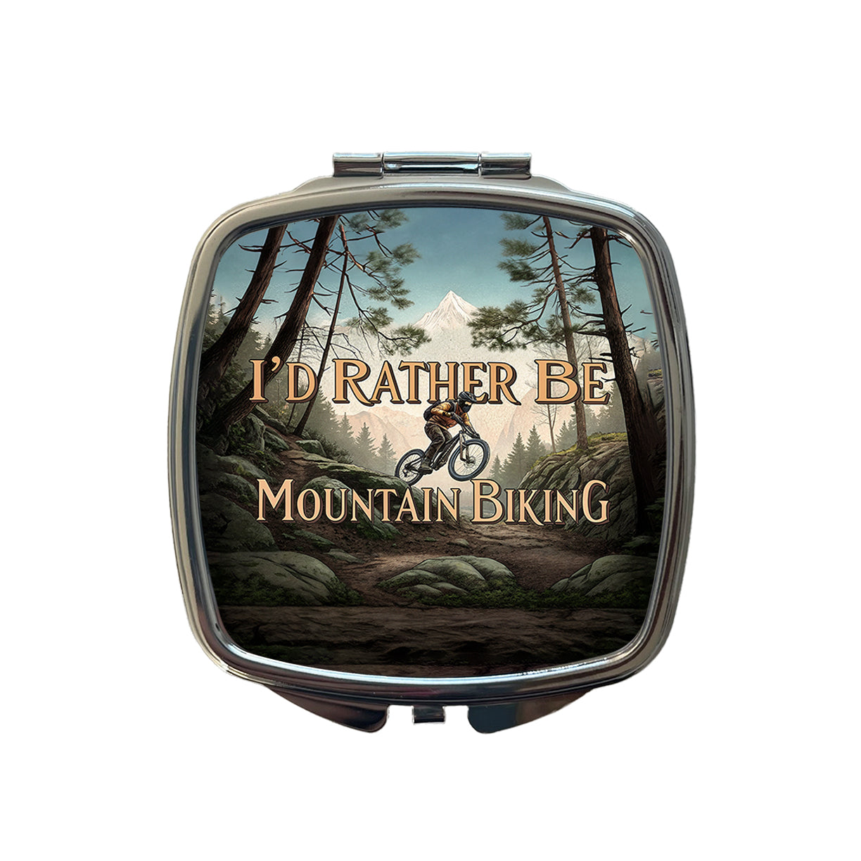 I'd Rather Be Mountain Biking Small Travel Purse Handbag Pocket Makeup Compact Mirror