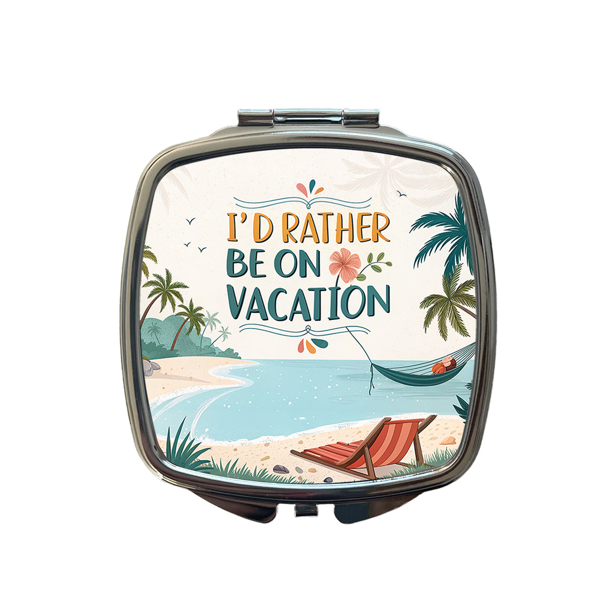 I'd Rather Be On Vacation Tropical Beach Small Travel Purse Handbag Pocket Makeup Compact Mirror