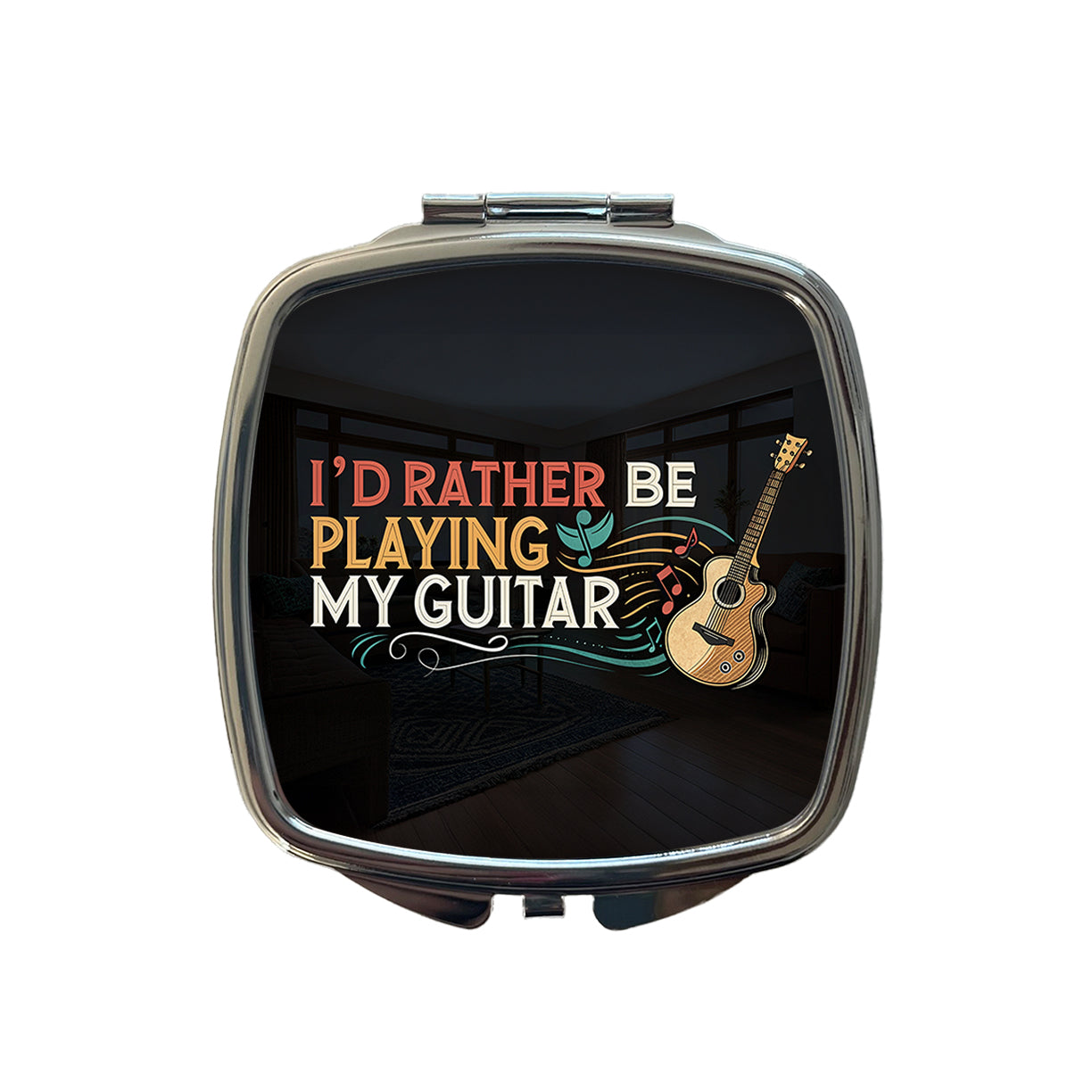 I'd Rather Be Playing My Guitar Acoustic Small Travel Purse Handbag Pocket Makeup Compact Mirror