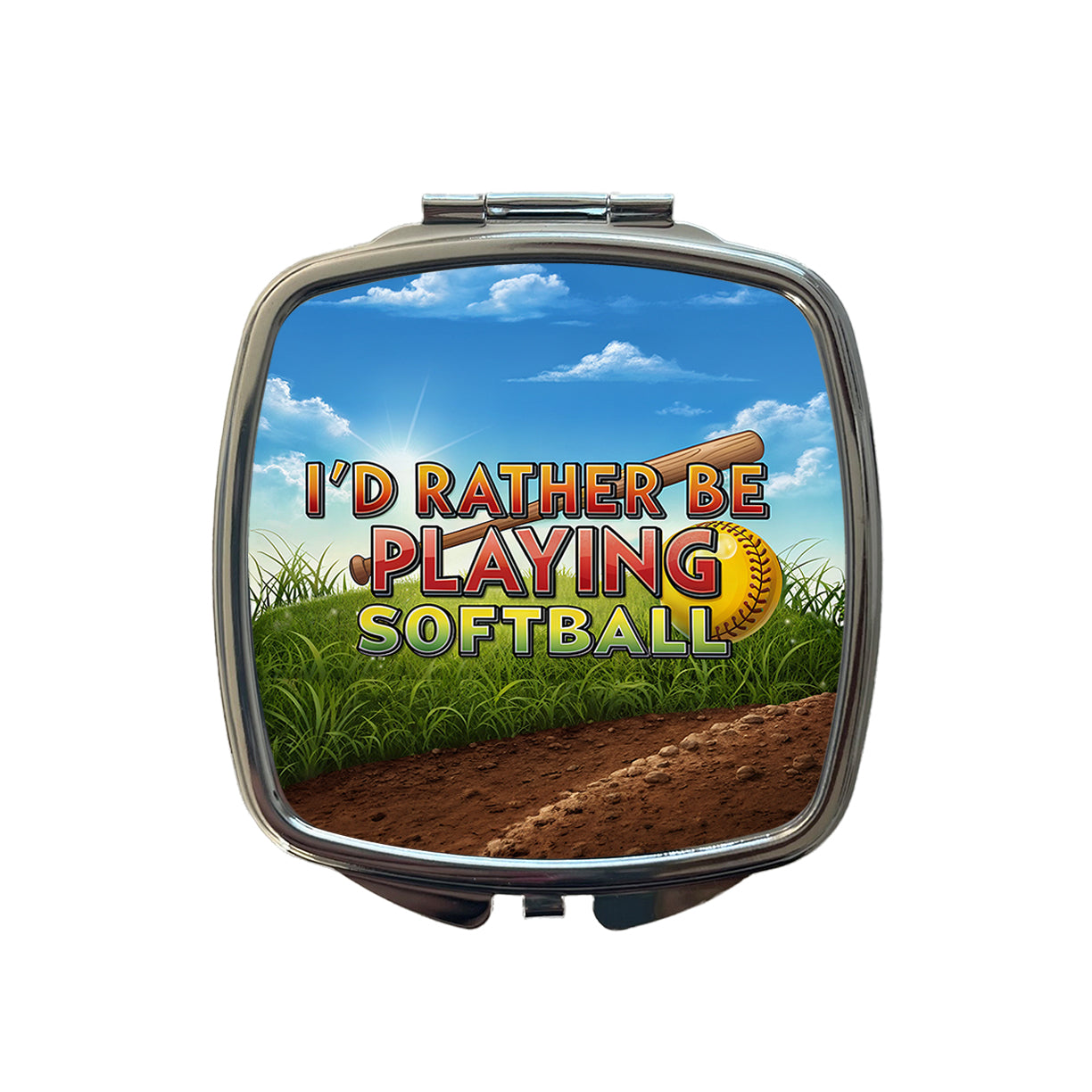 I'd Rather Be Playing Softball Small Travel Purse Handbag Pocket Makeup Compact Mirror