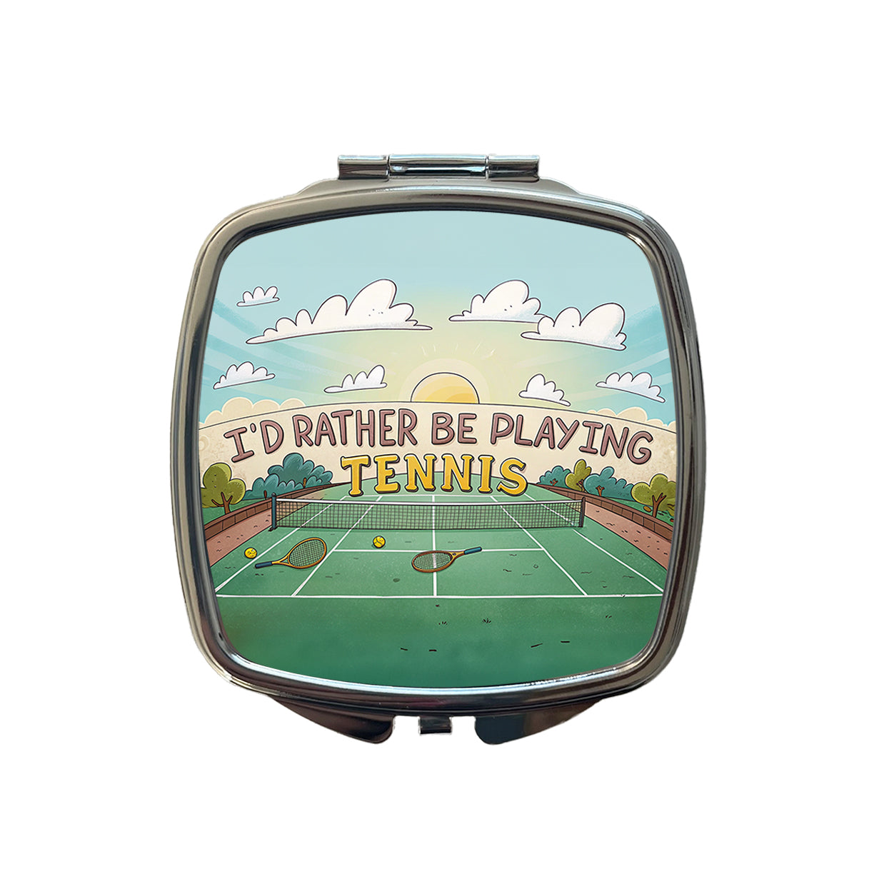 I'd Rather Be Playing Tennis Cartoon Court Small Travel Purse Handbag Pocket Makeup Compact Mirror