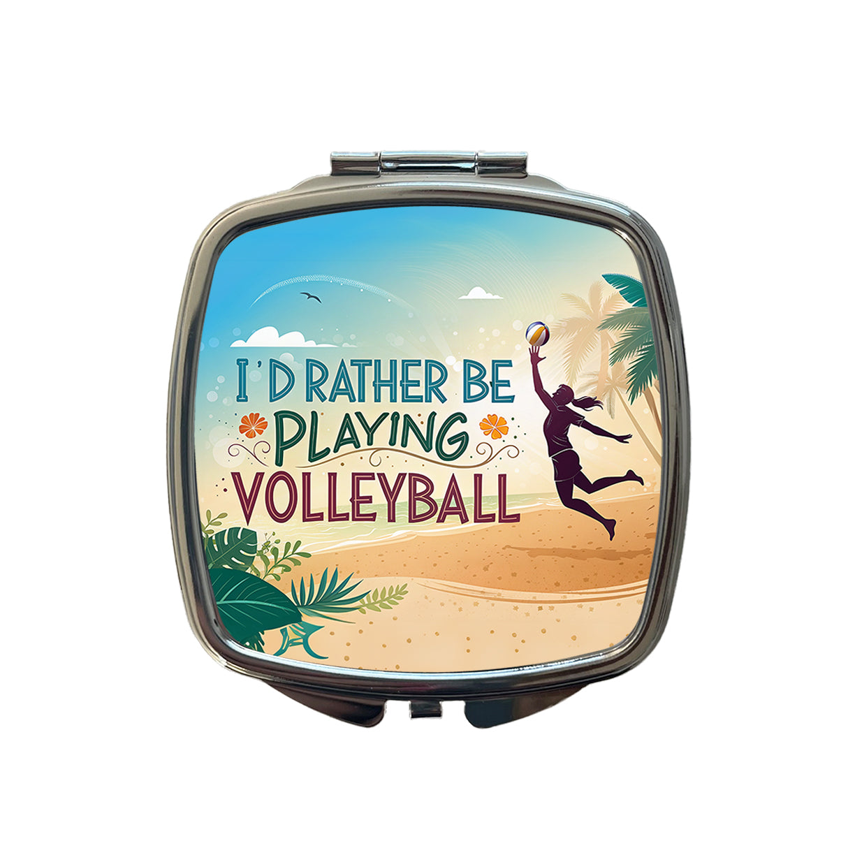 I'd Rather Be Playing Volleyball Beach Small Travel Purse Handbag Pocket Makeup Compact Mirror