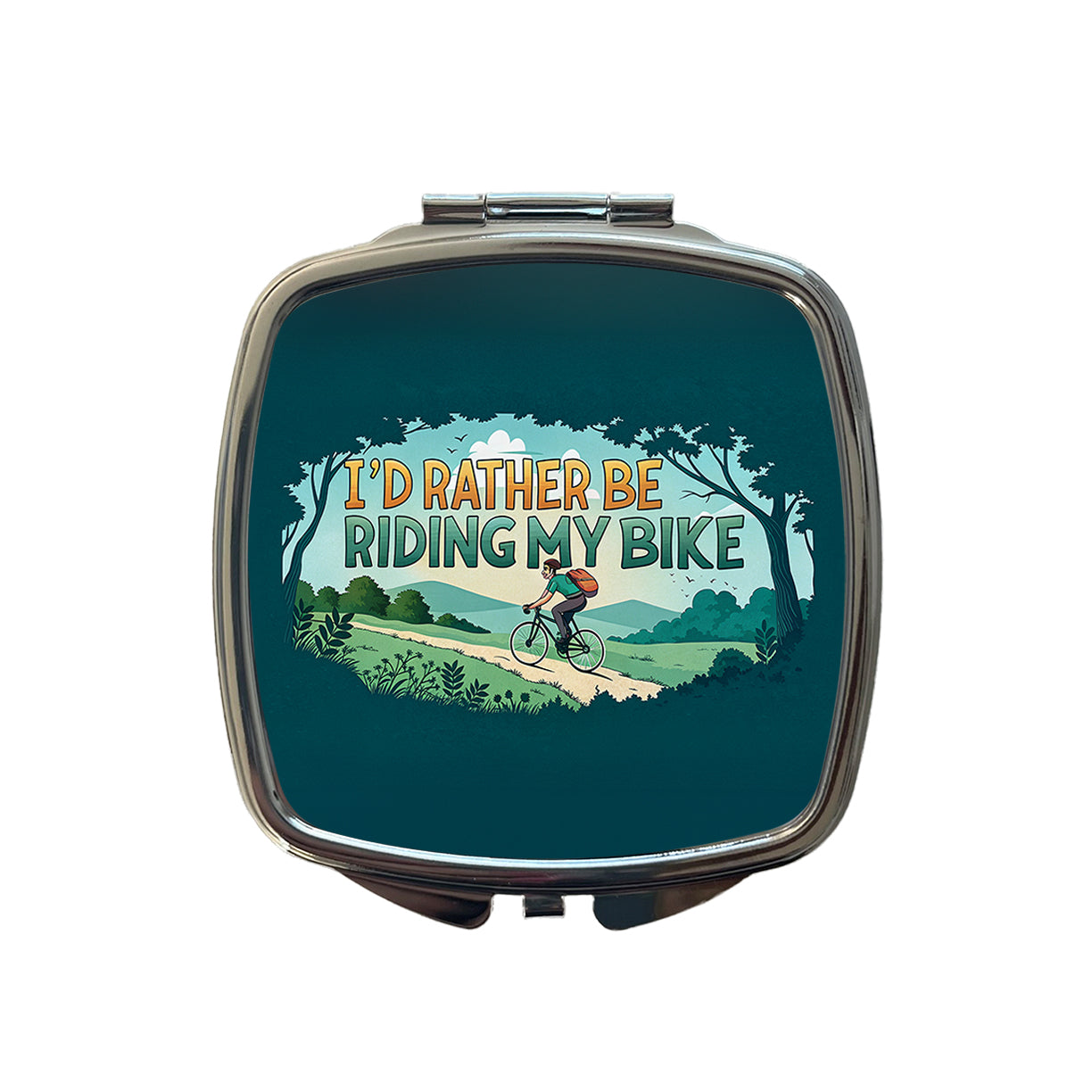 I'd Rather Be Riding My Bike Cycling Small Travel Purse Handbag Pocket Makeup Compact Mirror