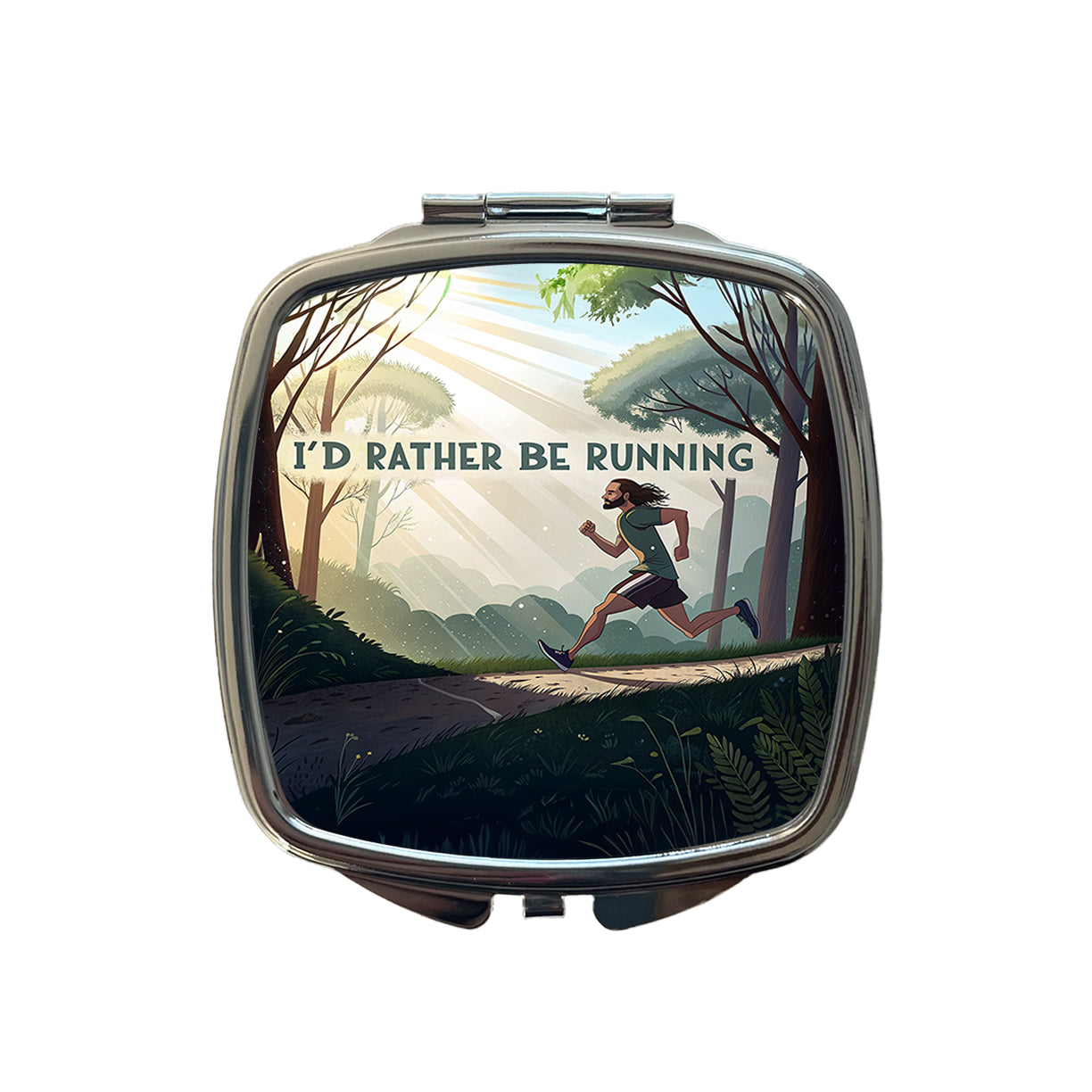 I'd Rather Be Running Man Jogging Small Travel Purse Handbag Pocket Makeup Compact Mirror