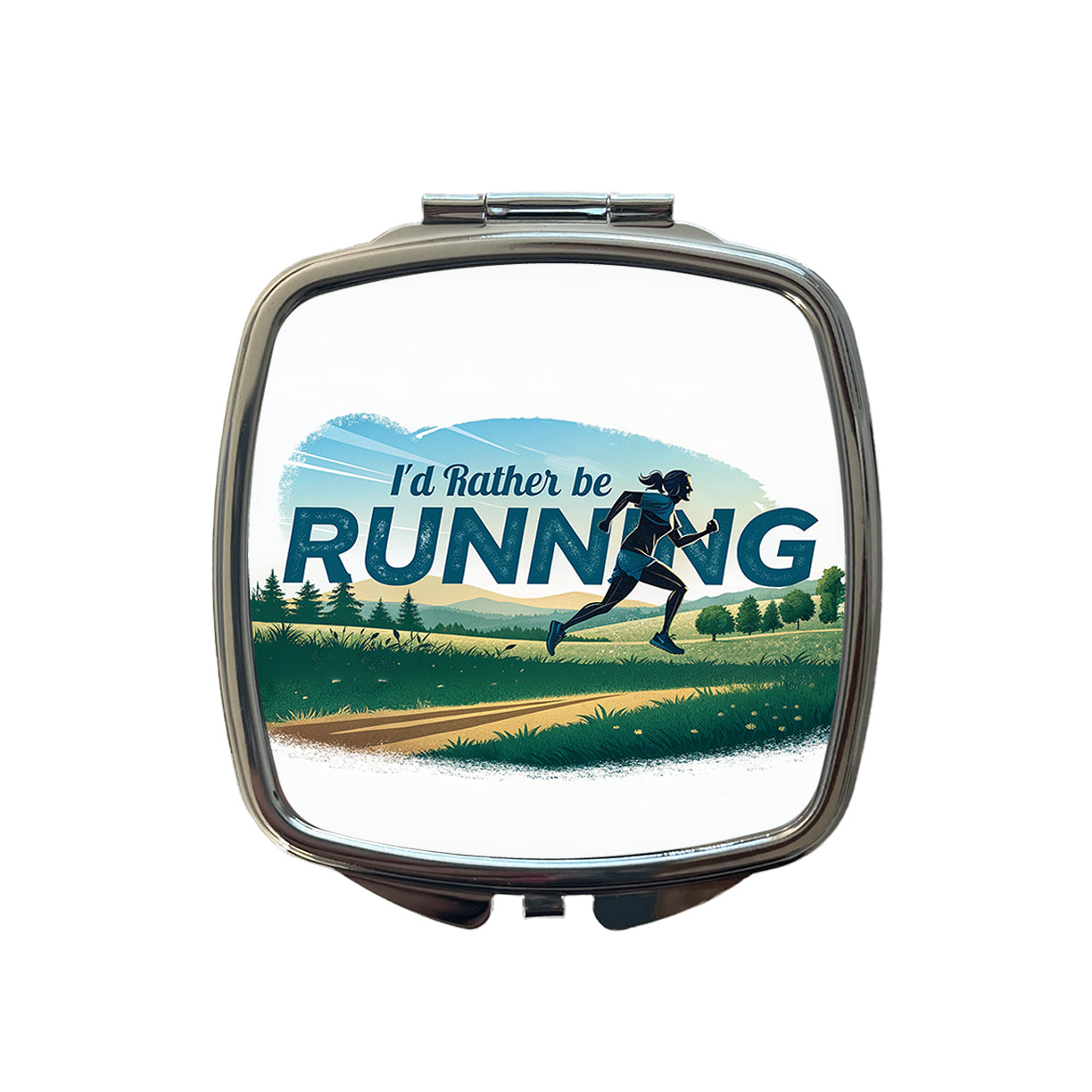 I'd Rather Be Running Woman Jogging Cross Country Small Travel Purse Handbag Pocket Makeup Compact Mirror