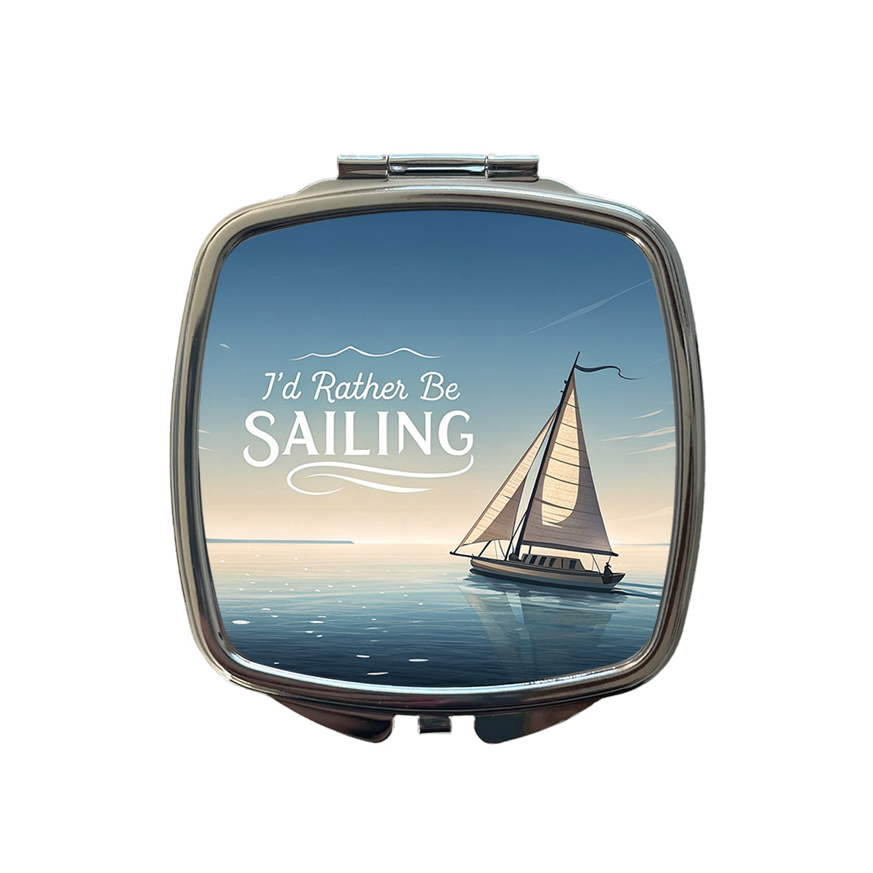 I'd Rather Be Sailing Sailboat Small Travel Purse Handbag Pocket Makeup Compact Mirror