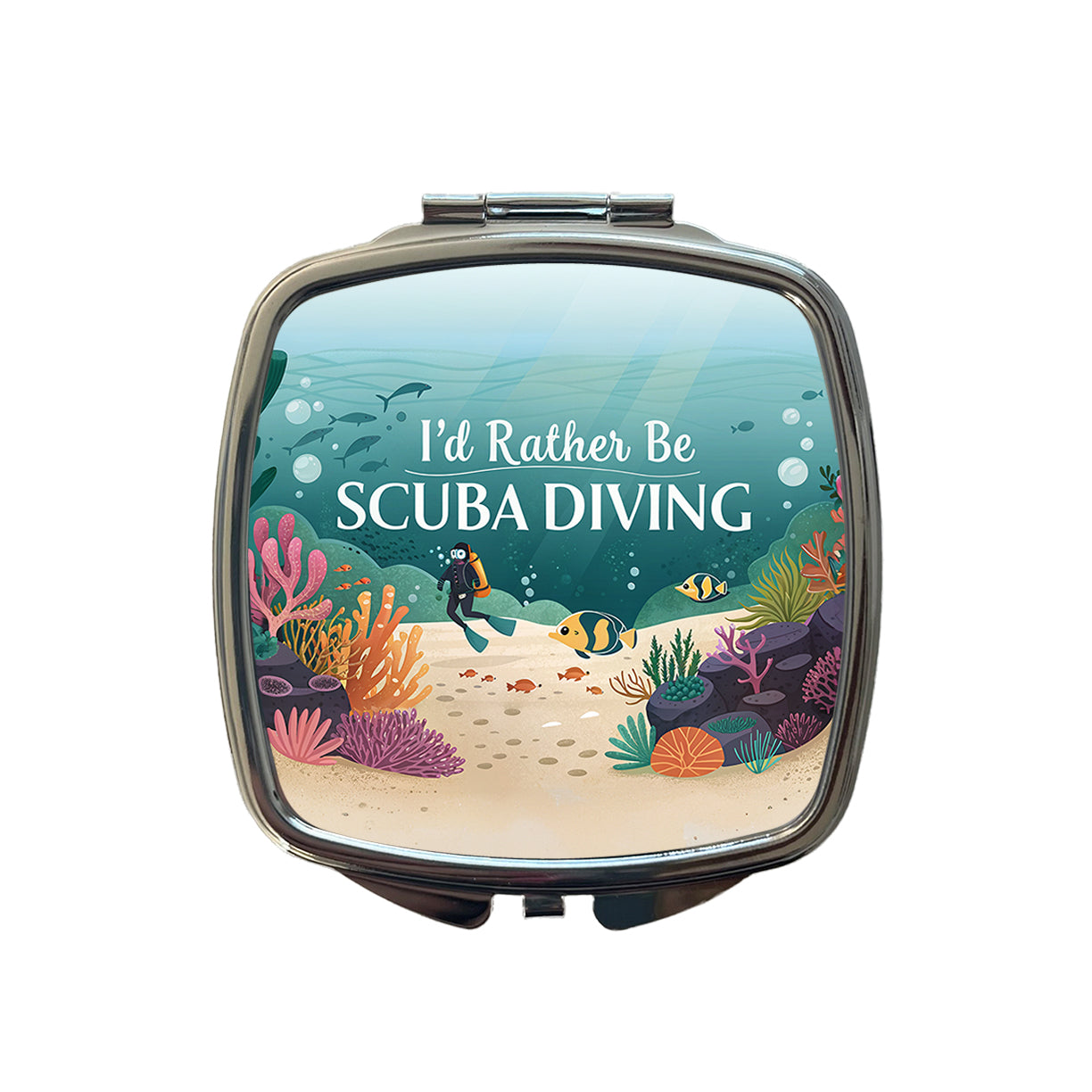 I'd Rather Be Scuba Diving Diver Underwater Small Travel Purse Handbag Pocket Makeup Compact Mirror