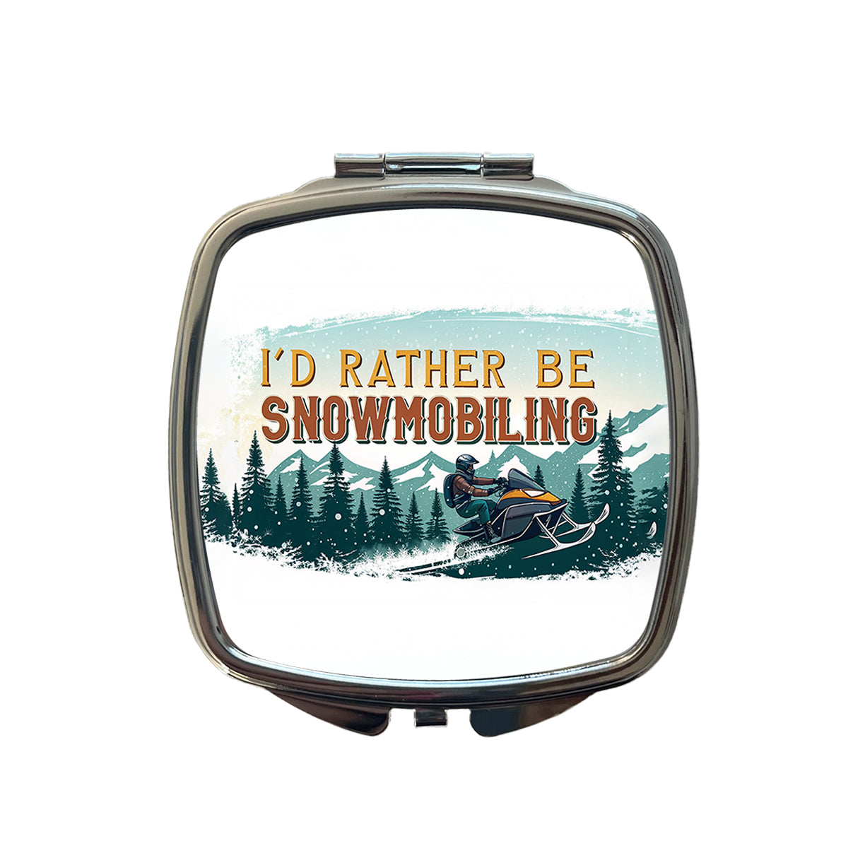 I'd Rather Be Snowmobiling Snowmobile Small Travel Purse Handbag Pocket Makeup Compact Mirror