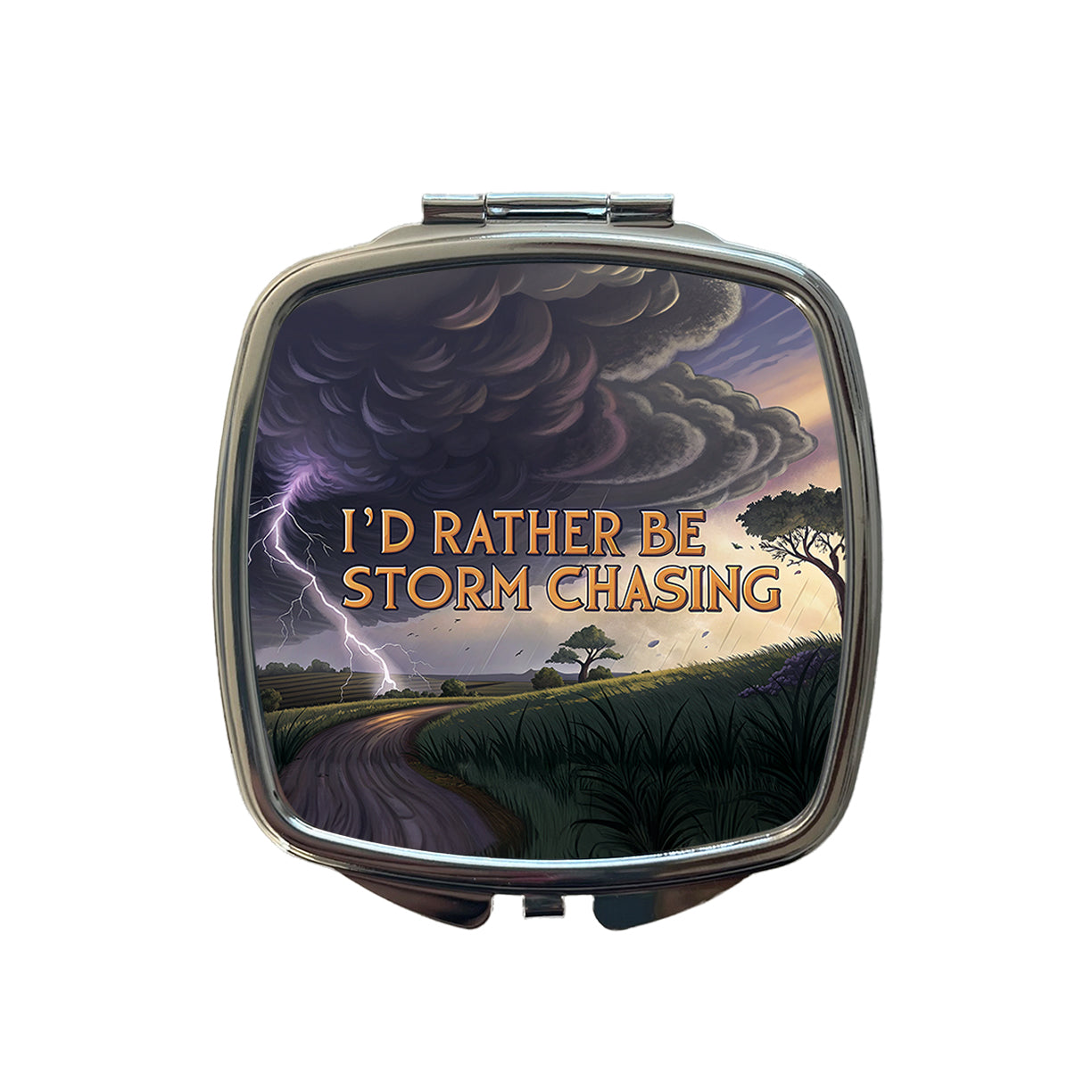 I'd Rather Be Storm Chasing Hurricane Tornado Small Travel Purse Handbag Pocket Makeup Compact Mirror