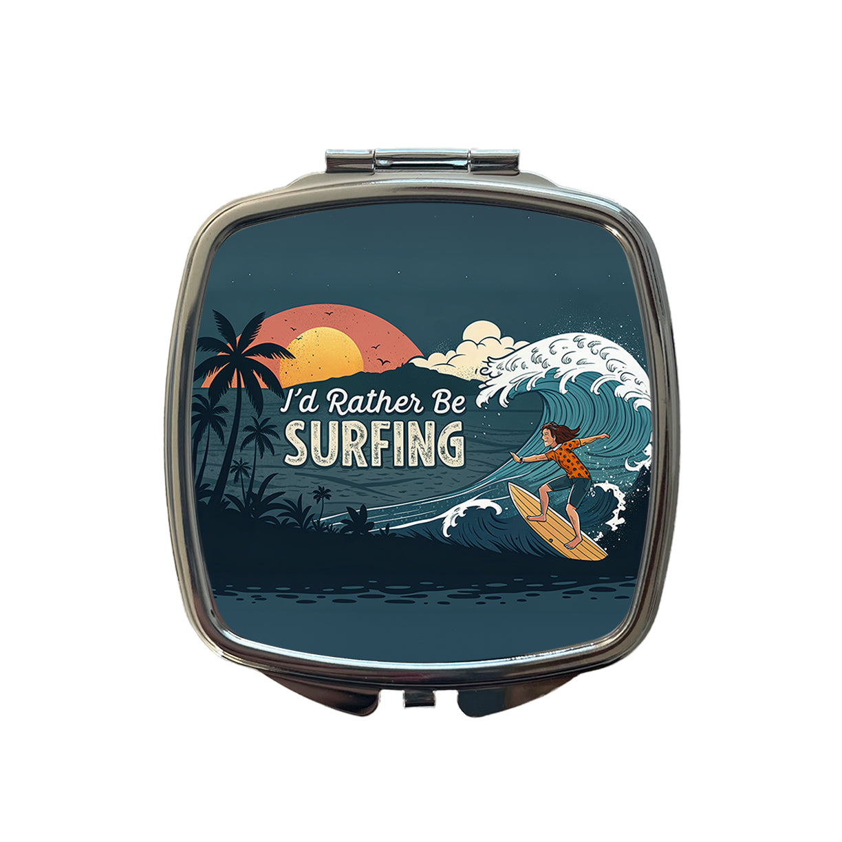 I'd Rather Be Surfing Surfer Small Travel Purse Handbag Pocket Makeup Compact Mirror