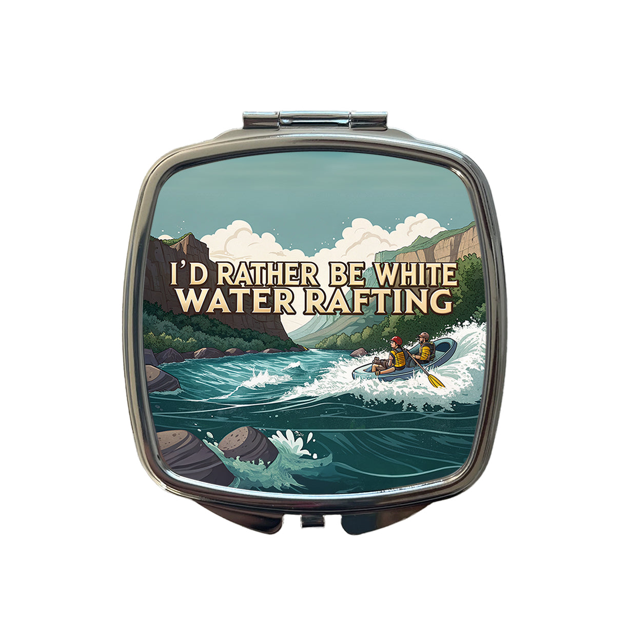 I'd Rather Be White Water Rafting Rapids Small Travel Purse Handbag Pocket Makeup Compact Mirror