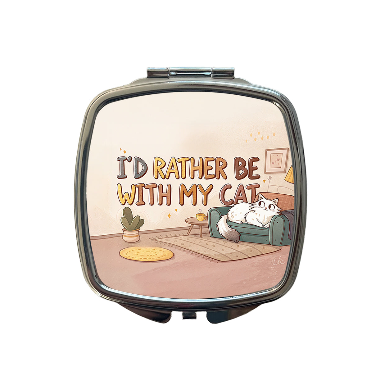 I'd Rather Be With My Cat Funny Small Travel Purse Handbag Pocket Makeup Compact Mirror