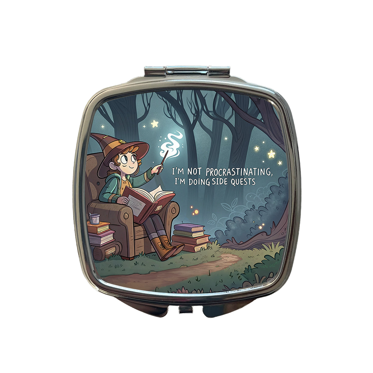I'm Not Procrastinating Doing Side Quests Funny Witch Small Travel Purse Handbag Pocket Makeup Compact Mirror