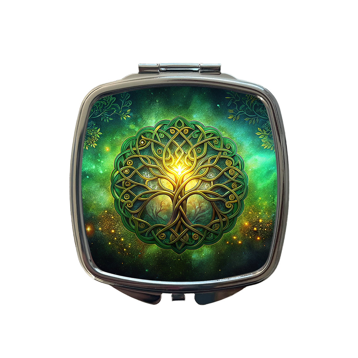 Irish Celtic Elegant Tree Of Life Small Travel Purse Handbag Pocket Makeup Compact Mirror