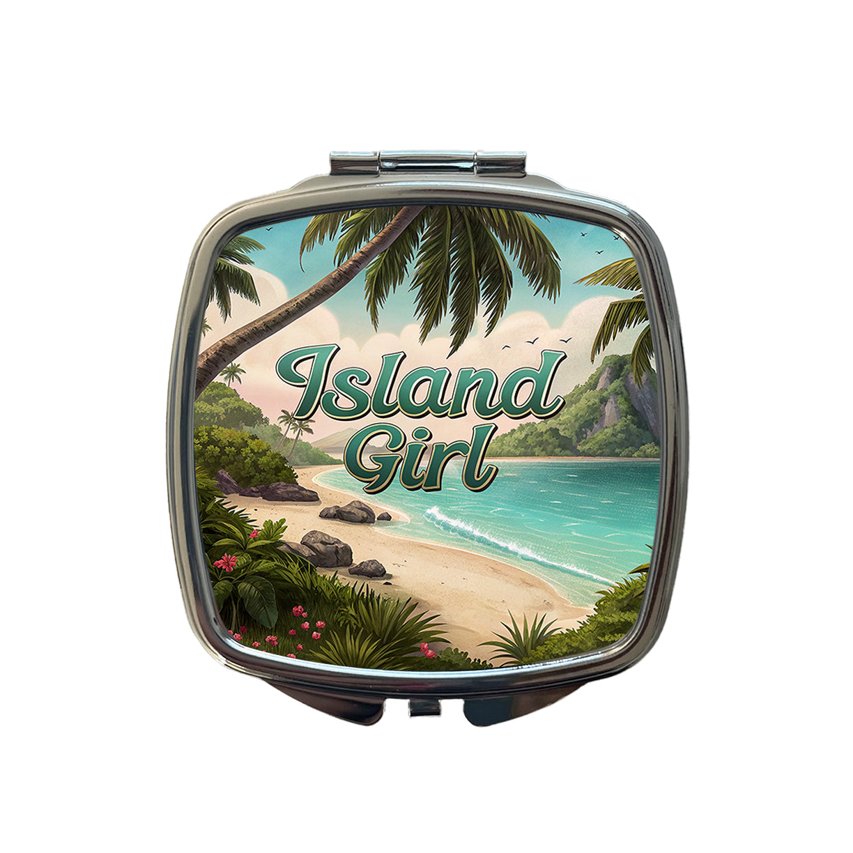 Island Girl Tropical Beach Palm Trees Small Travel Purse Handbag Pocket Makeup Compact Mirror