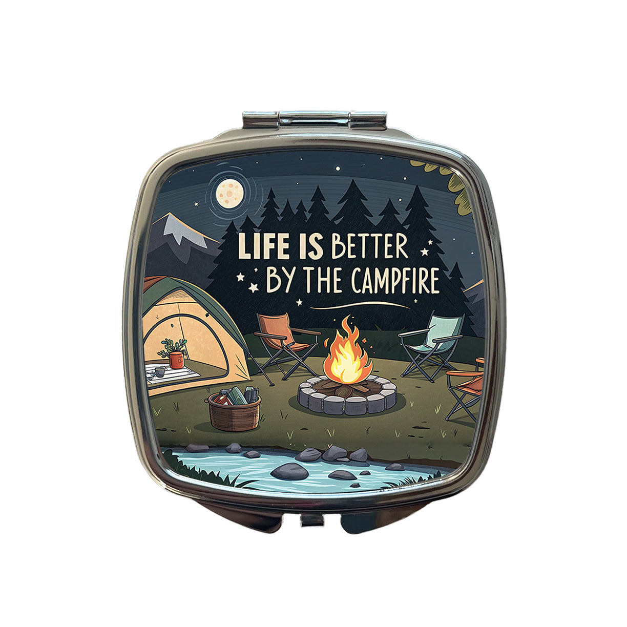 Life is Better By The Campfire Camping Small Travel Purse Handbag Pocket Makeup Compact Mirror