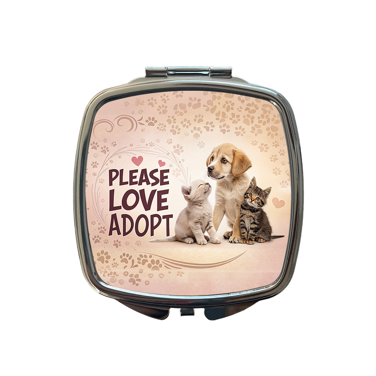 Please Love Adopt Animal Pet Rescue Adoption Small Travel Purse Handbag Pocket Makeup Compact Mirror