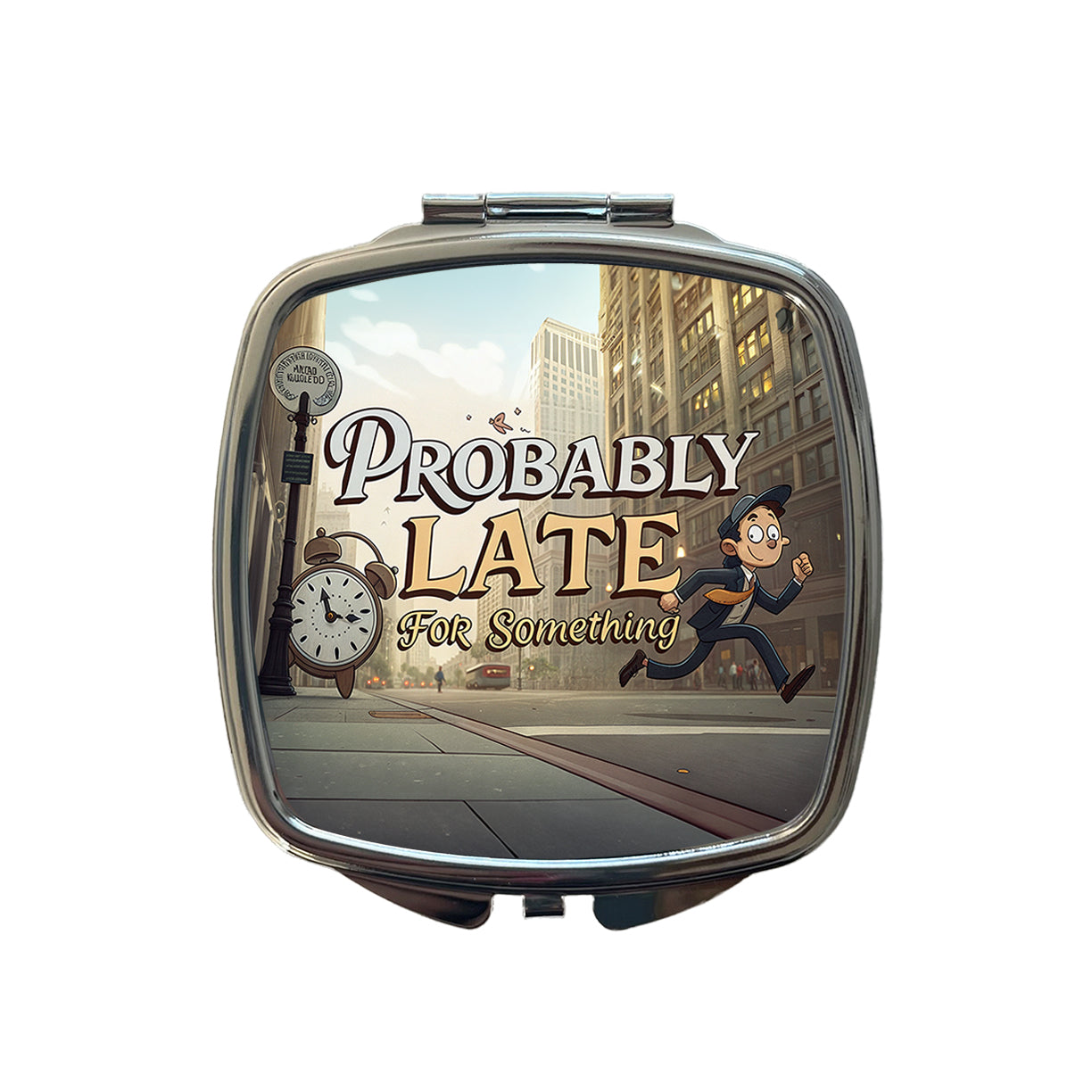 Probably Late For Something Funny Small Travel Purse Handbag Pocket Makeup Compact Mirror