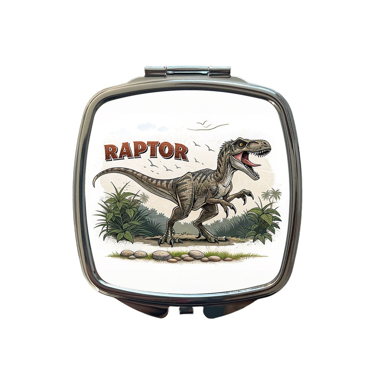 Raptor Dinosaur Cartoon Small Travel Purse Handbag Pocket Makeup Compact Mirror