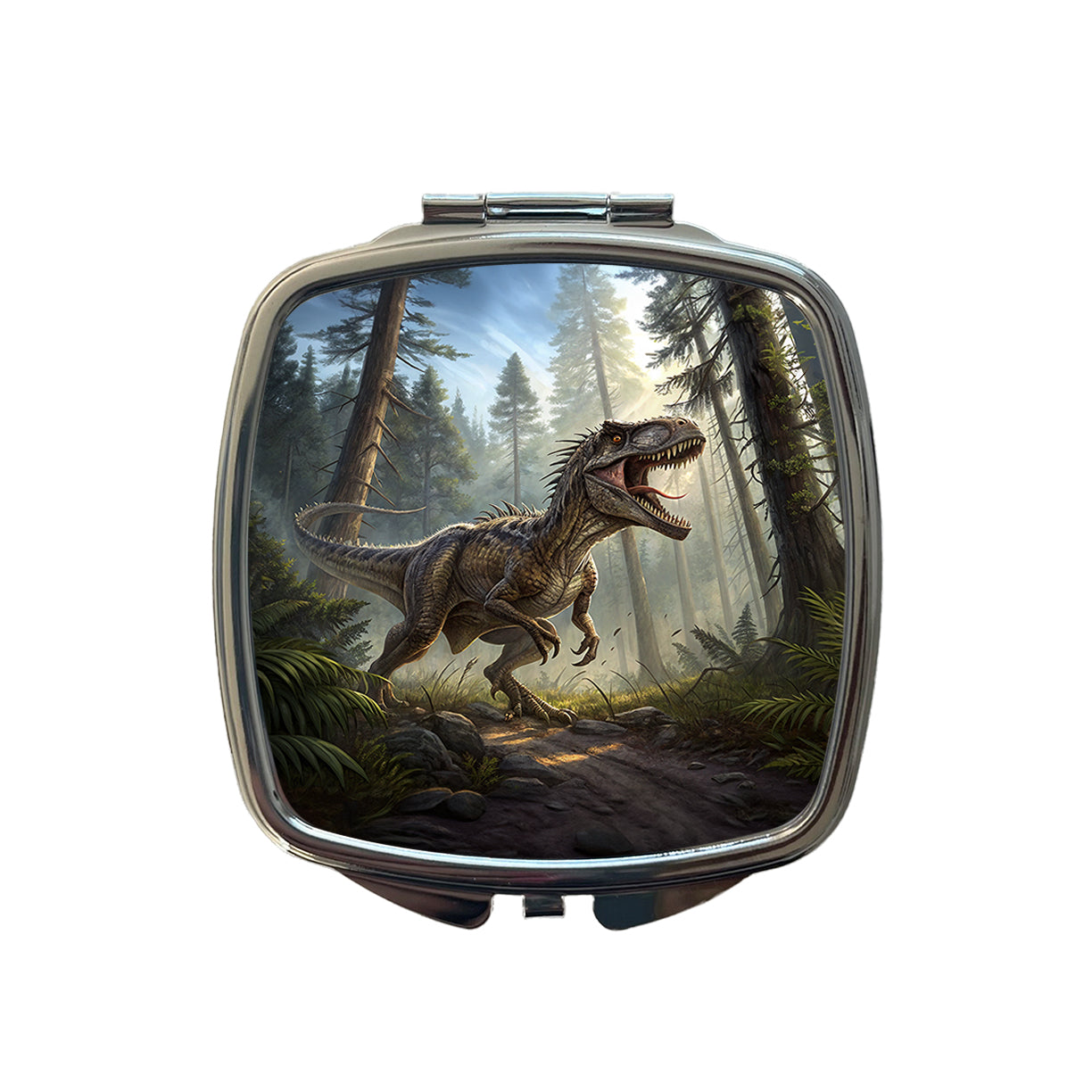 Raptor Dinosaur In Forest Small Travel Purse Handbag Pocket Makeup Compact Mirror
