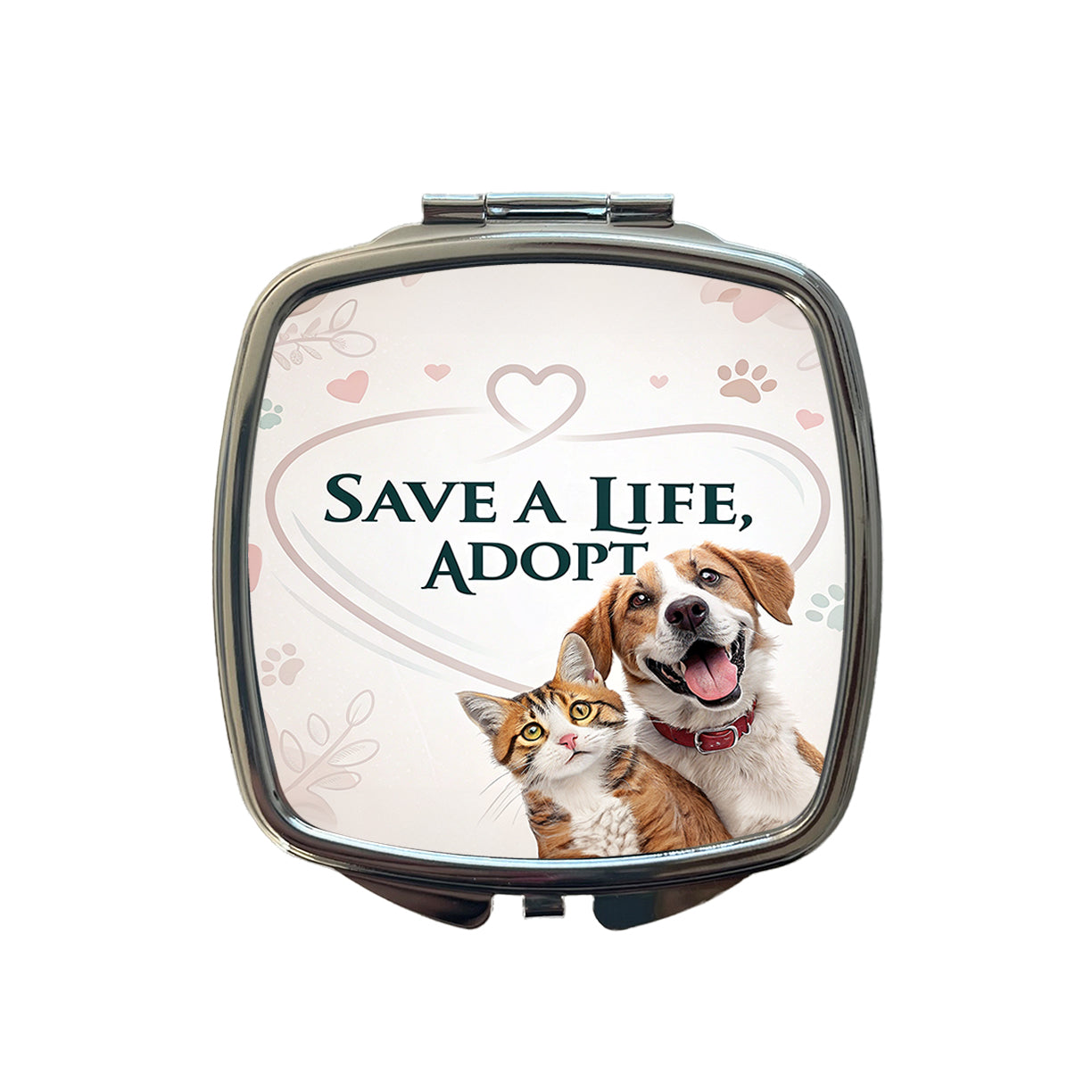 Save A Life Adopt Rescue Pet Dog Cat Small Travel Purse Handbag Pocket Makeup Compact Mirror