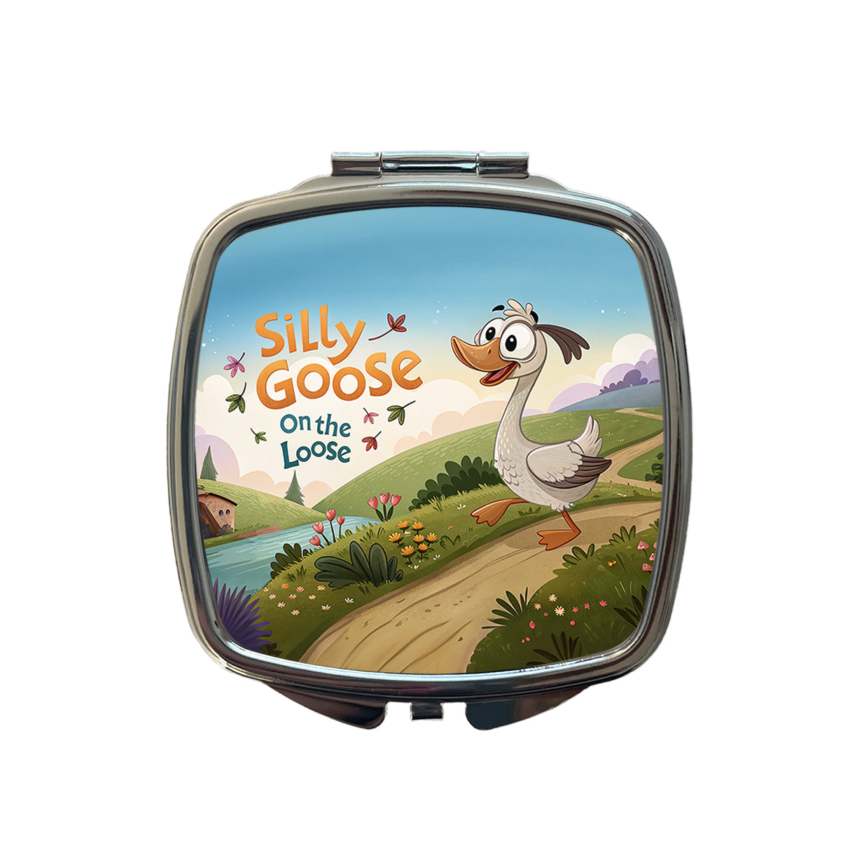 Silly Goose On The Loose Funny Cartoon Small Travel Purse Handbag Pocket Makeup Compact Mirror
