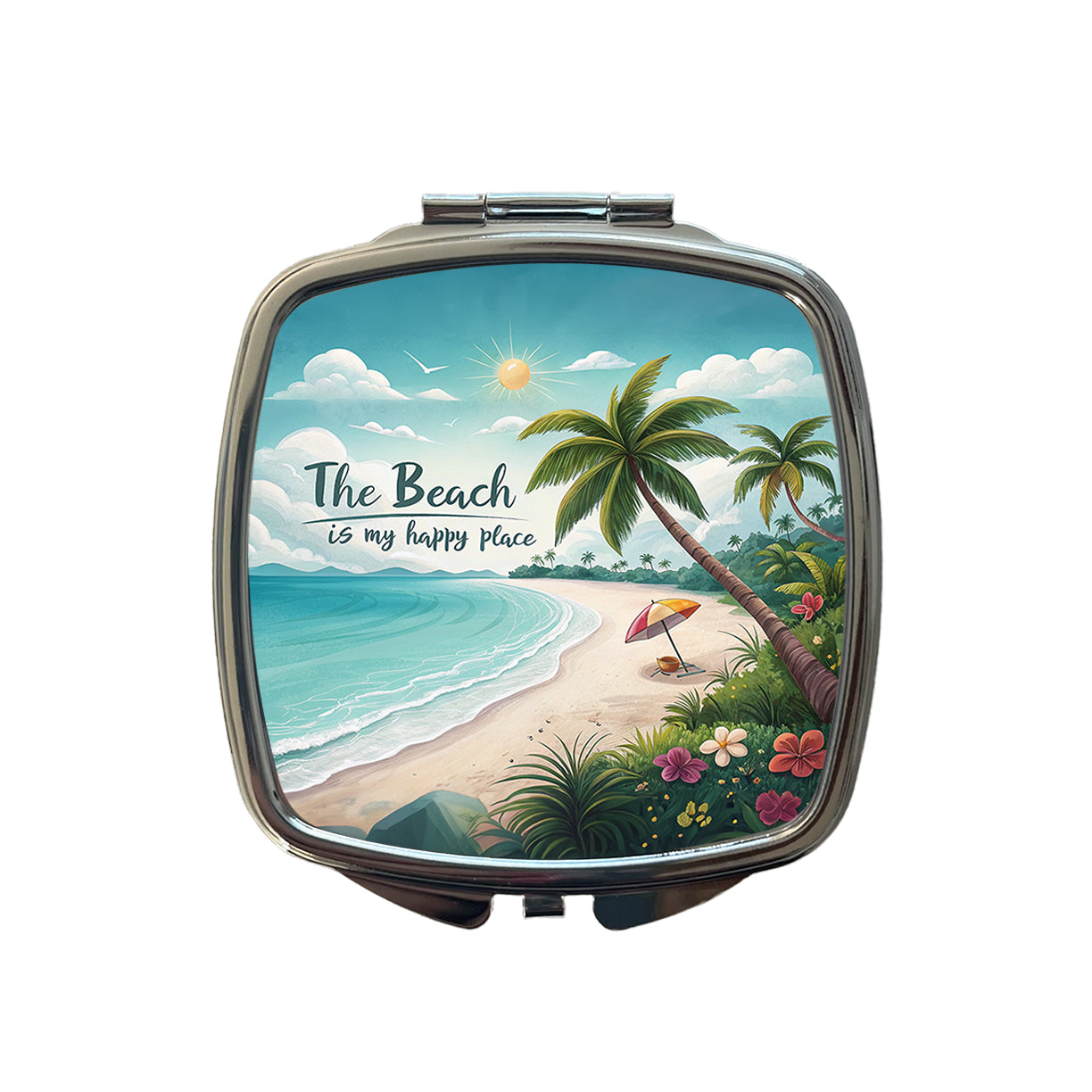 The Beach Is My Happy Place Tropical Small Travel Purse Handbag Pocket Makeup Compact Mirror