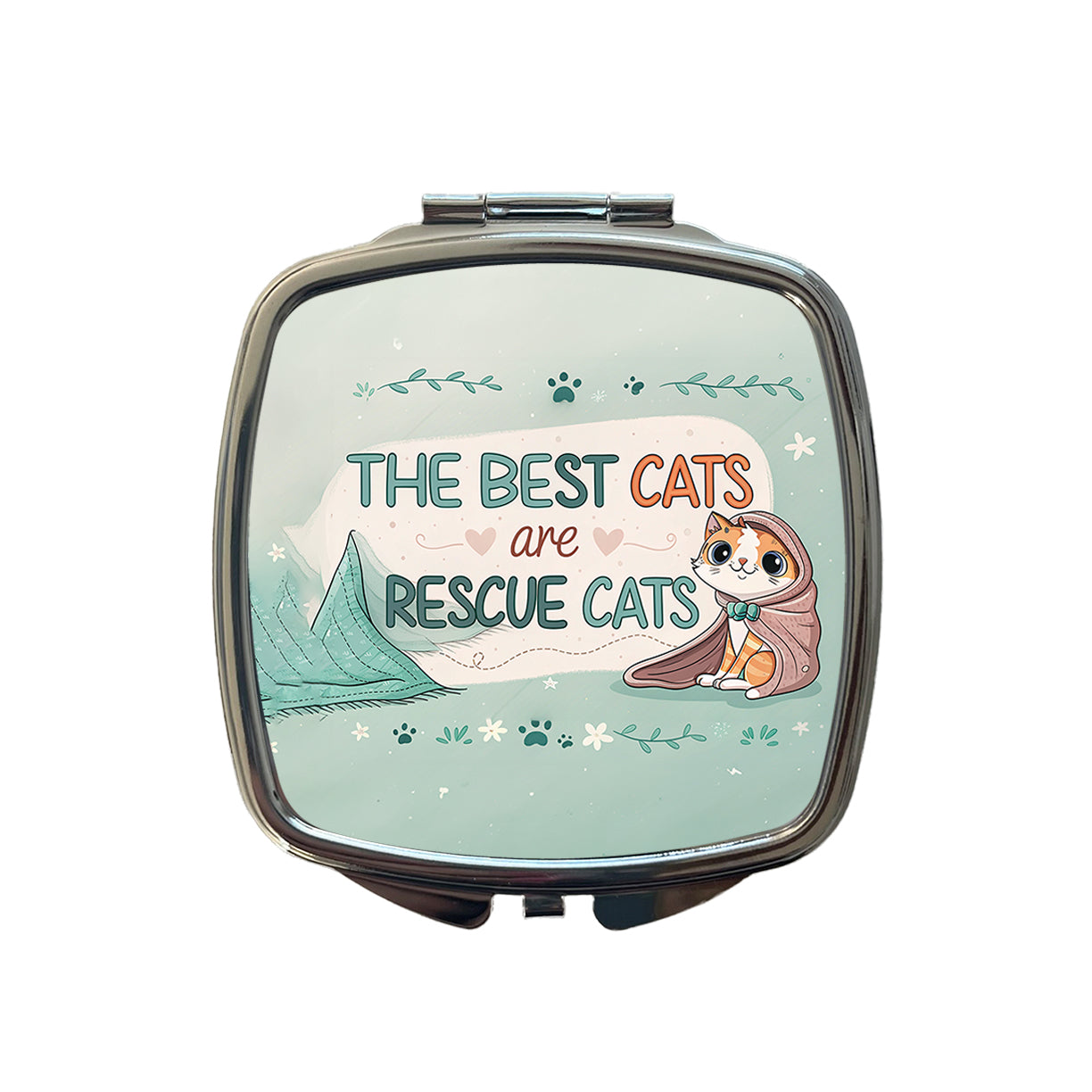 The Best Cats Are Rescue Cats Adopt Small Travel Purse Handbag Pocket Makeup Compact Mirror