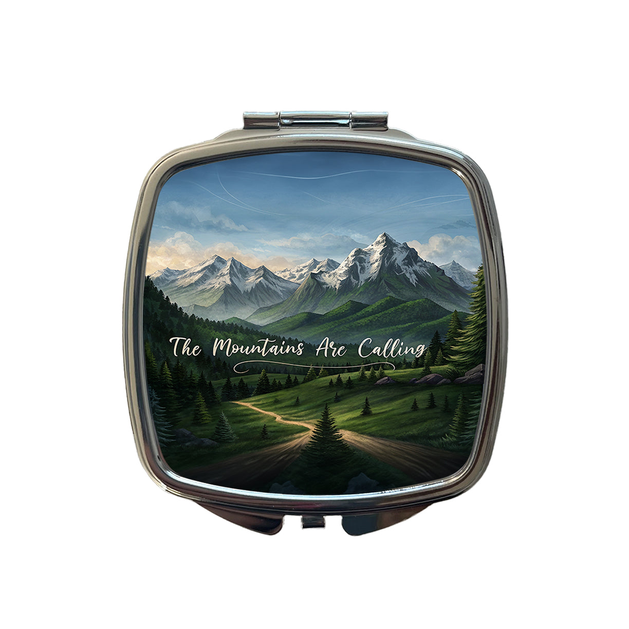 The Mountains Are Calling Hiking Camping Outdoors Adventure Small Travel Purse Handbag Pocket Makeup Compact Mirror