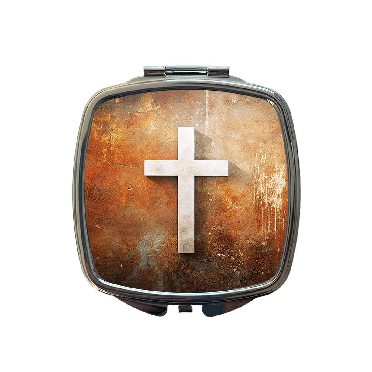 White Cross On Rusty Rustic Background Religious Small Travel Purse Handbag Pocket Makeup Compact Mirror