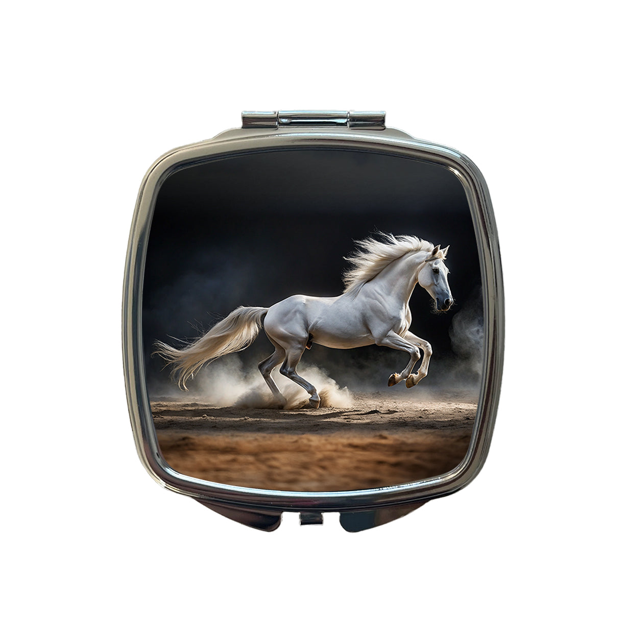 White Horse Galloping Small Travel Purse Handbag Pocket Makeup Compact Mirror