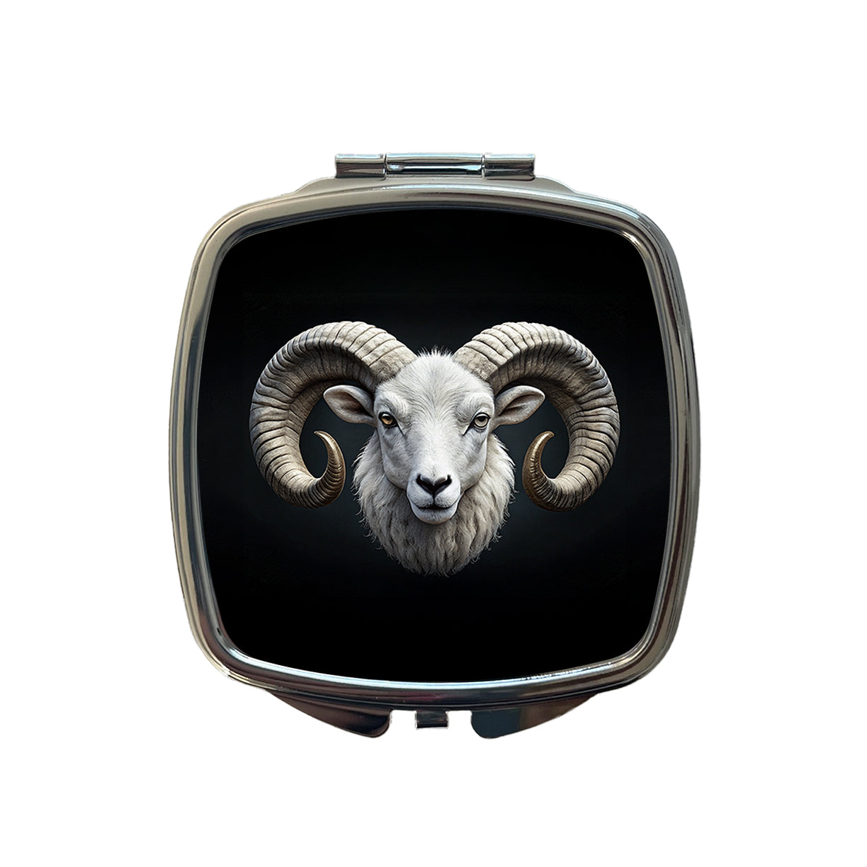 White Ram Head Small Travel Purse Handbag Pocket Makeup Compact Mirror
