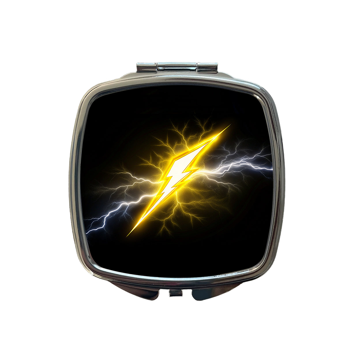 Yellow and White Lightning Bolt On Black Small Travel Purse Handbag Pocket Makeup Compact Mirror