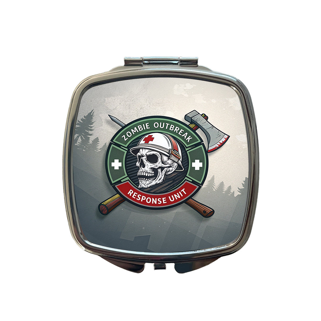Zombie Outbreak Response Unit Skull Small Travel Purse Handbag Pocket Makeup Compact Mirror