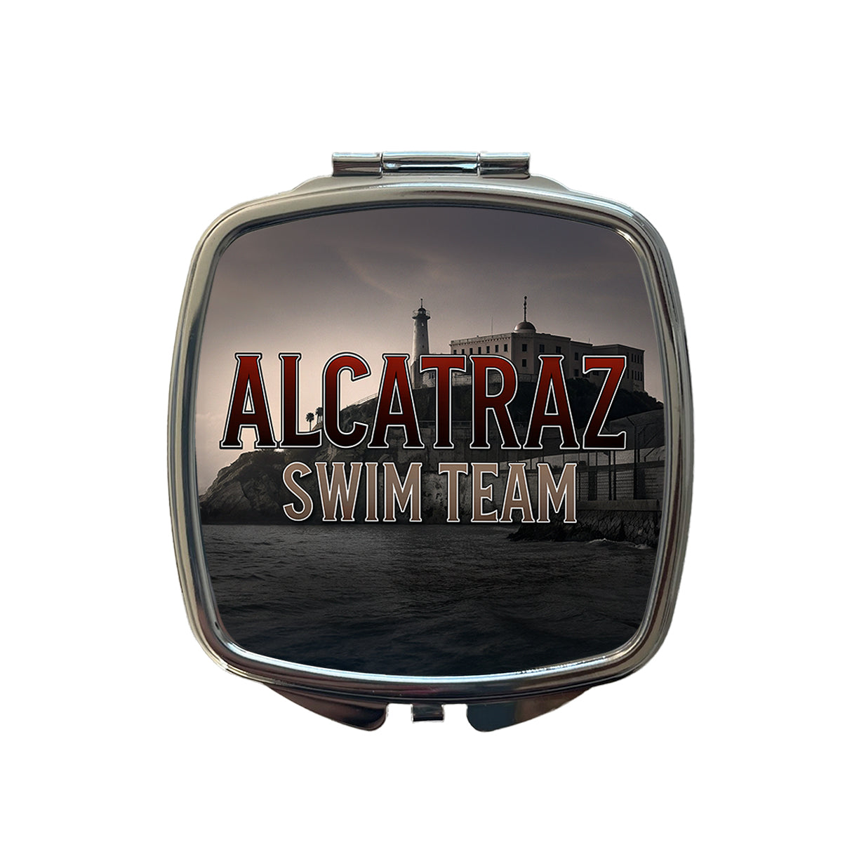 Alcatraz Prison Swim Team Funny Small Travel Purse Handbag Pocket Makeup Compact Mirror