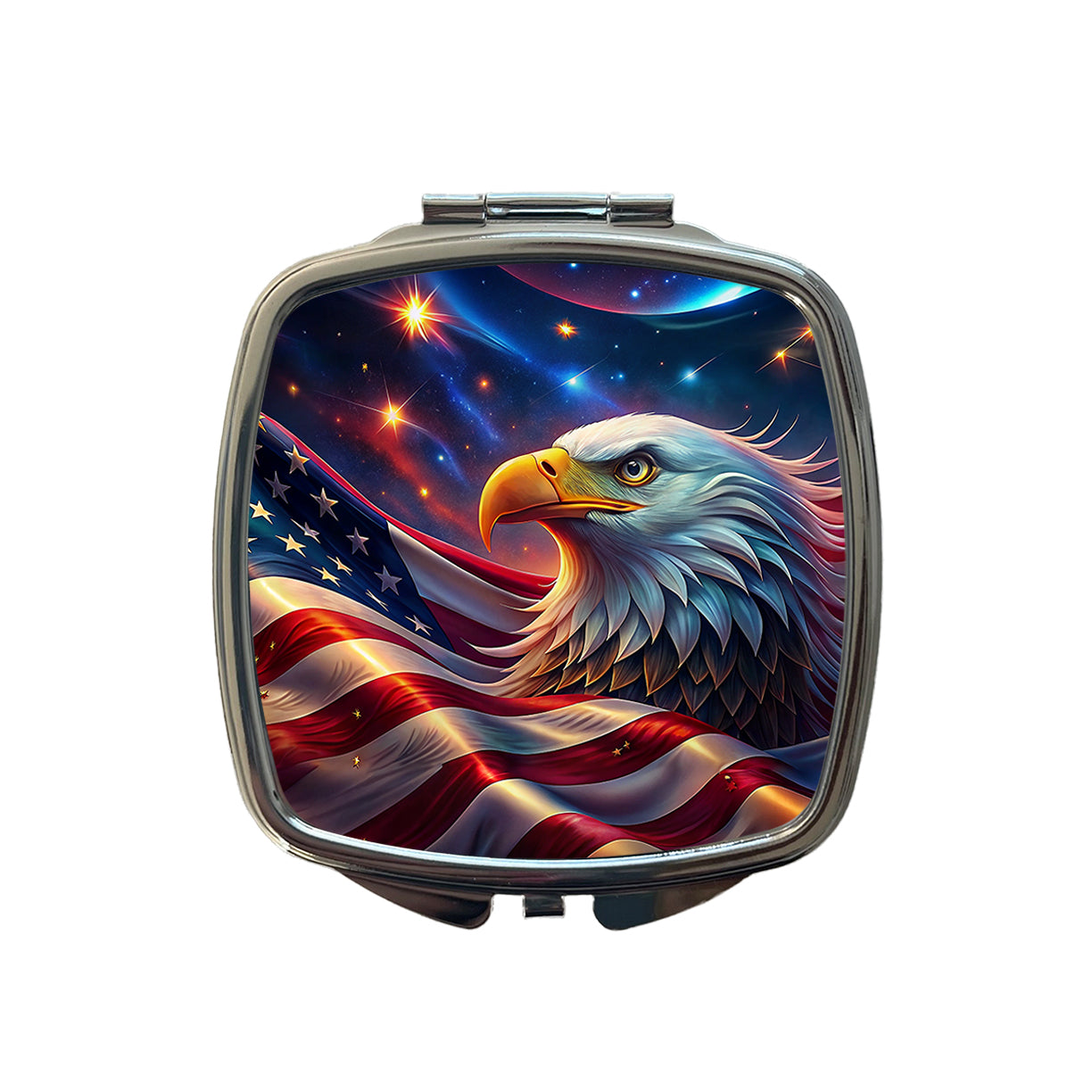 Awesome Patriotic American Flag and Bald Eagle Small Travel Purse Handbag Pocket Makeup Compact Mirror