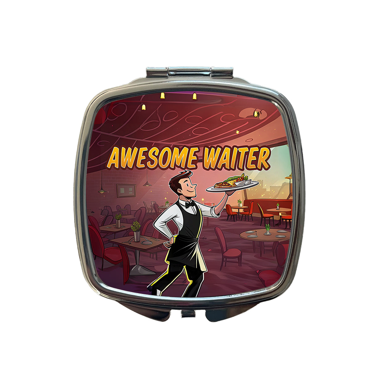 Awesome Waiter Inspirational Food Server Small Travel Purse Handbag Pocket Makeup Compact Mirror
