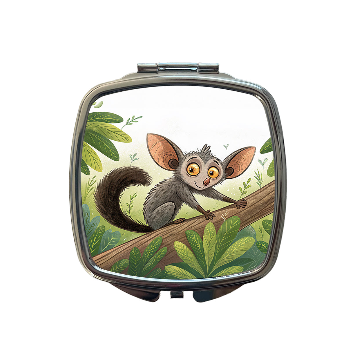 Aye Aye Children's Illustration Style Small Travel Purse Handbag Pocket Makeup Compact Mirror