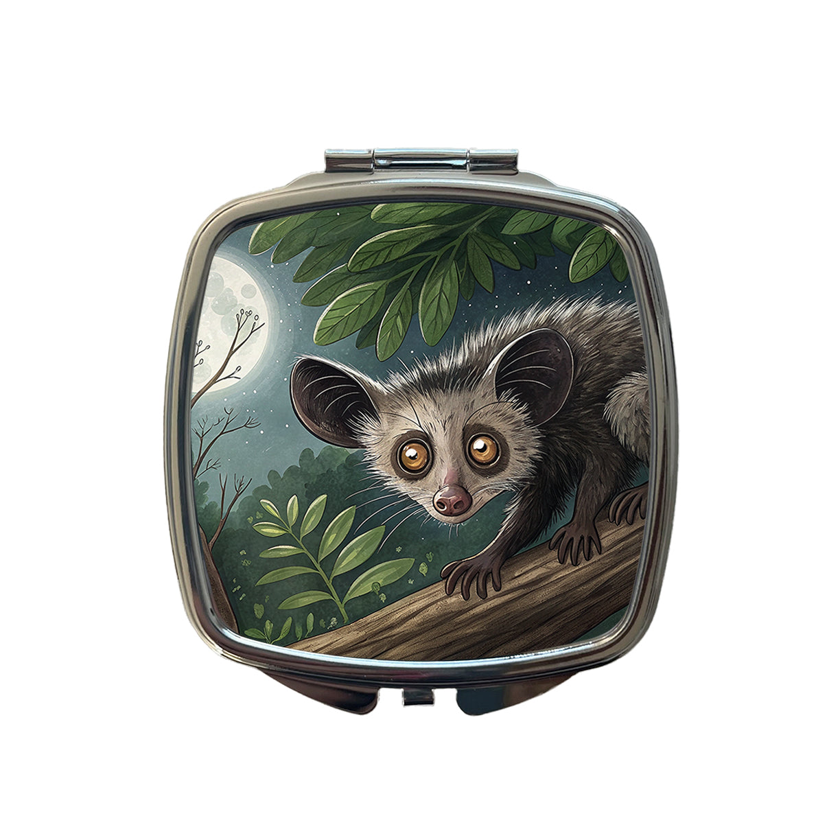 Aye Aye Long Fingered Lemur Illustration Small Travel Purse Handbag Pocket Makeup Compact Mirror