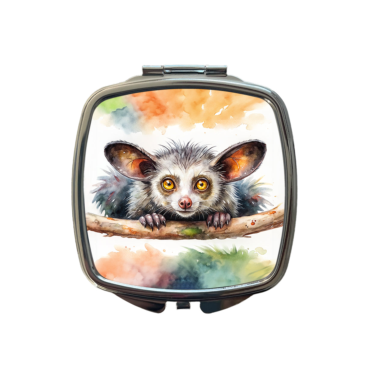 Aye Aye Long Fingered Lemur Watercolor Small Travel Purse Handbag Pocket Makeup Compact Mirror