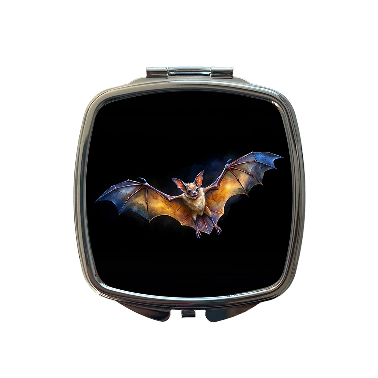 Bat Flying Watercolor Black Background Small Travel Purse Handbag Pocket Makeup Compact Mirror