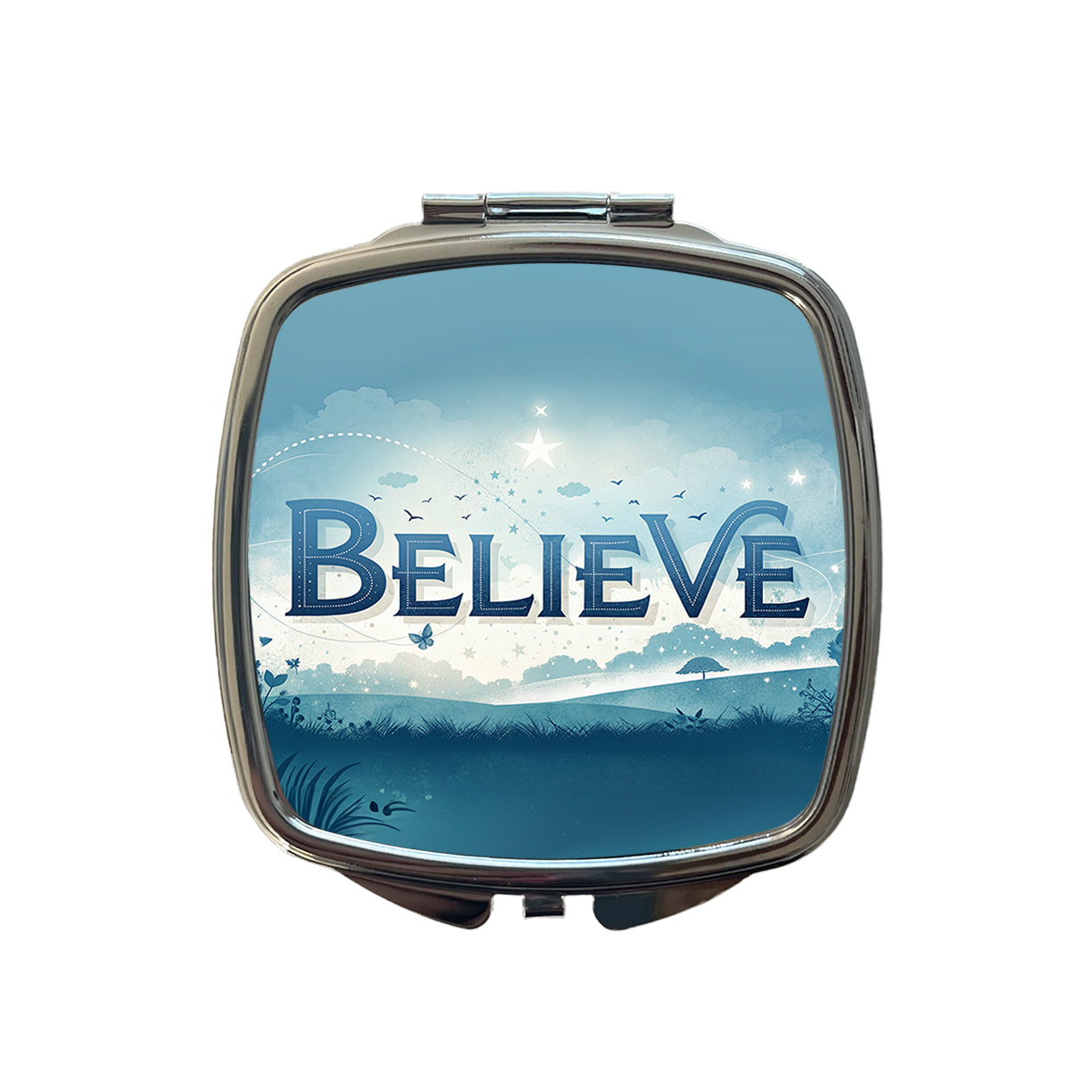 Believe Inspirational Religious Small Travel Purse Handbag Pocket Makeup Compact Mirror
